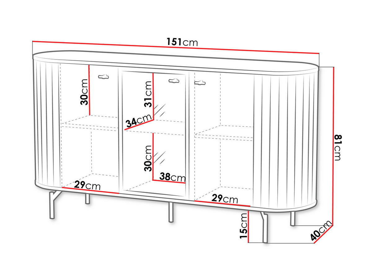 KOMMODE Zante 150 2D1W 03 mit weißer LED Beleuchtung - Kaschmir/Goldfarben, Holzwerkstoff/Metall (151/81/40cm) - MIRJAN24