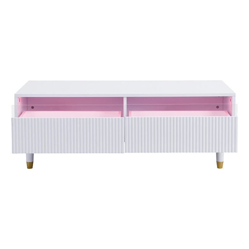 COUCHTISCH in Weiß mit 2 Schubladen und LED-Beleuchtung für Wohnzimmer, B110/T50/H40 cm - Weiß, Holz/Holzwerkstoff (55/110/40cm) - STILVORA