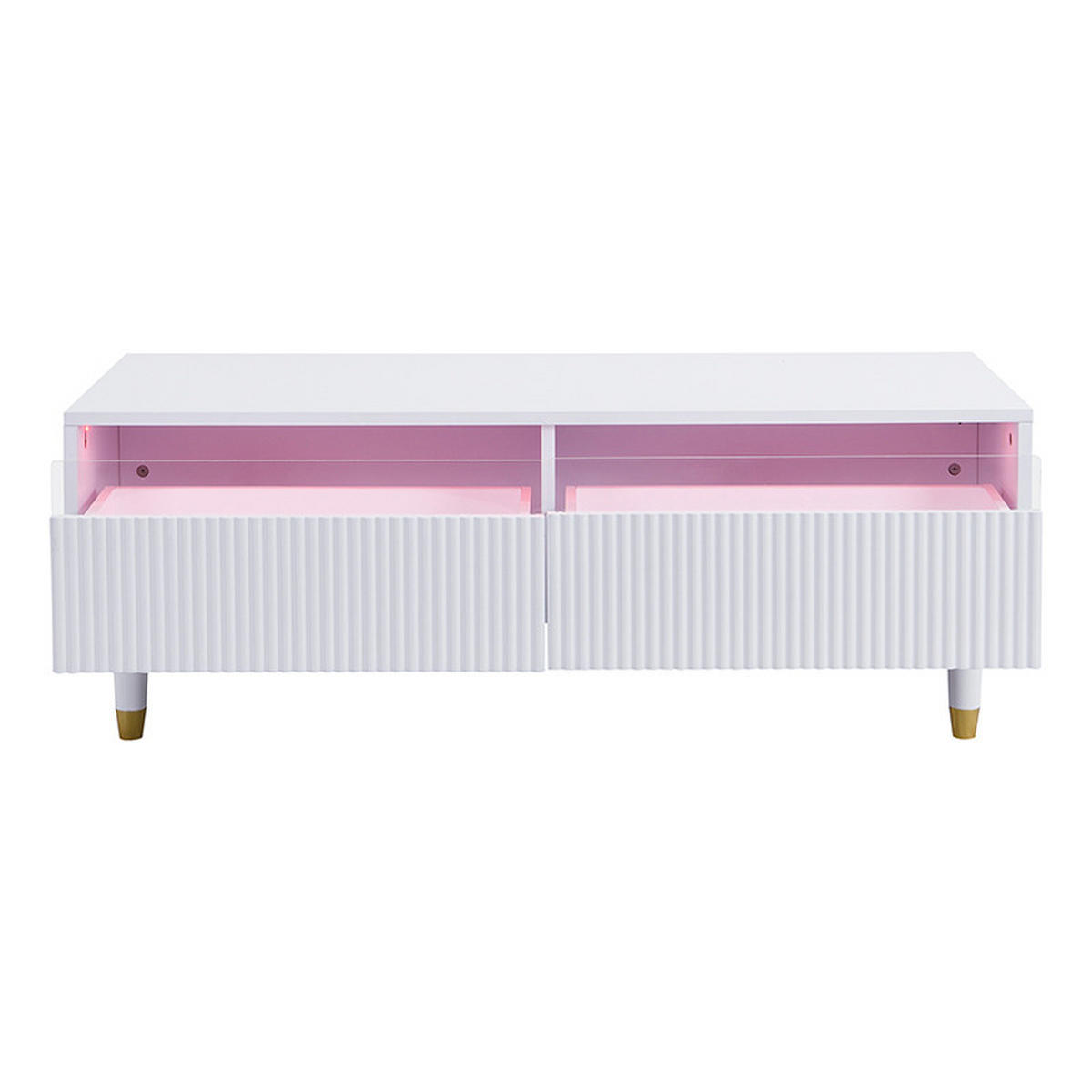 COUCHTISCH Weiß 110x50x40 cm mit Schubladen, LED, Stauraum für Wohnzimmer, Modern - Weiß, Holz (50/110/40cm) - PARAFTA HOME