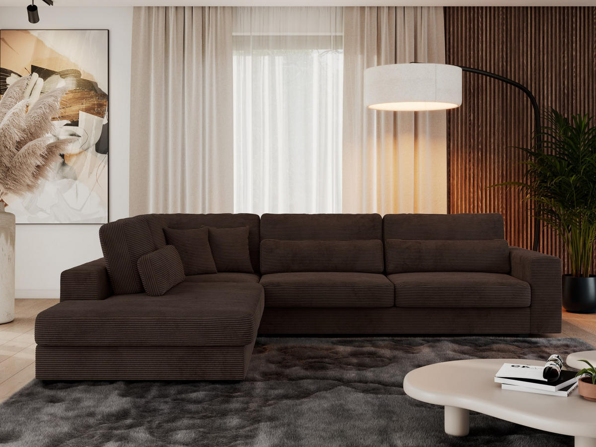 ECKSOFA Savona Braun Cord - links - Schwarz/Braun, Kunststoff/Textil (316/249cm) - MKS