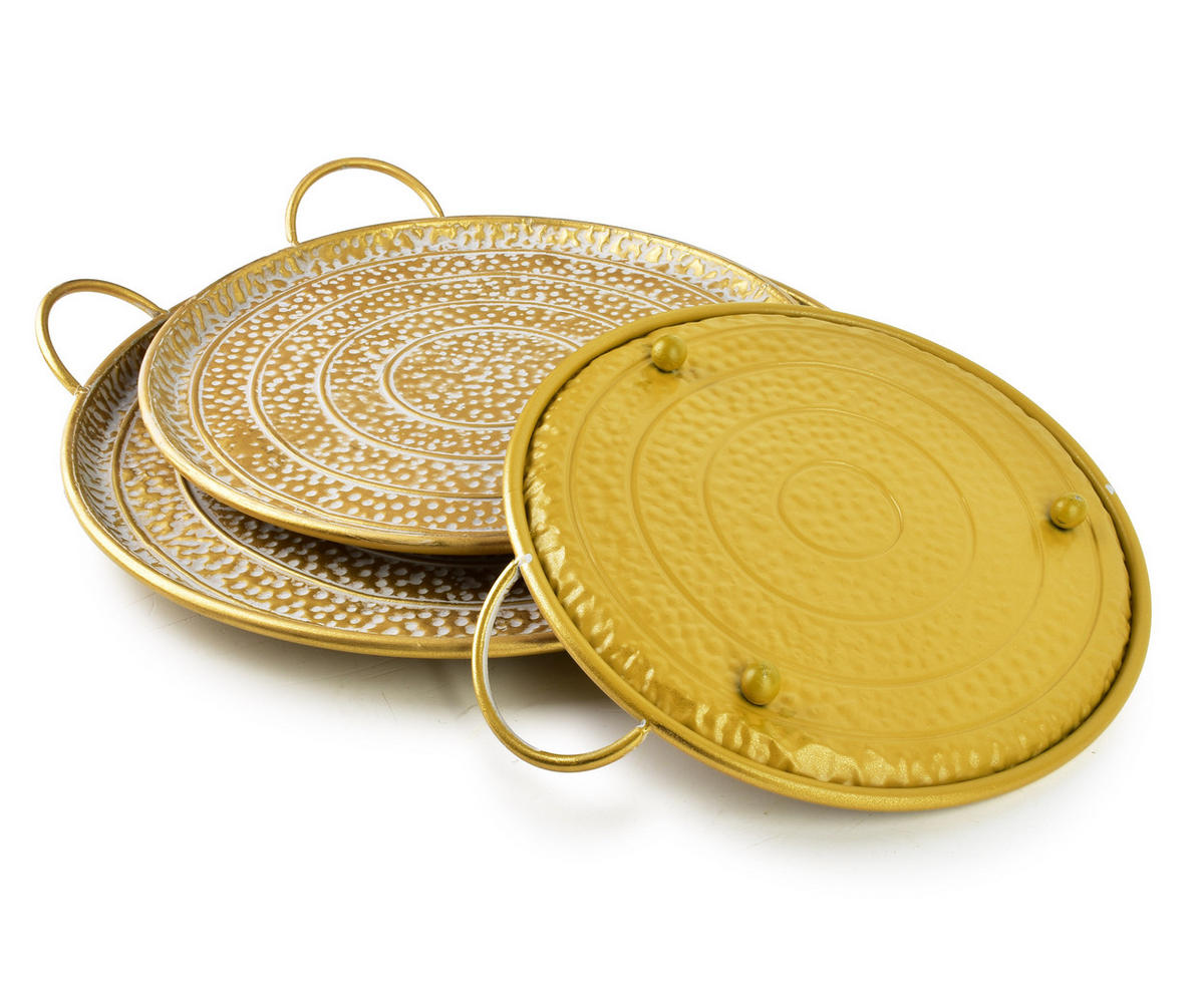 TABLETT Marina 3er Set goldenfarben 50/50/2 cm Metall - Goldfarben, Metall (2cm) - Mondex