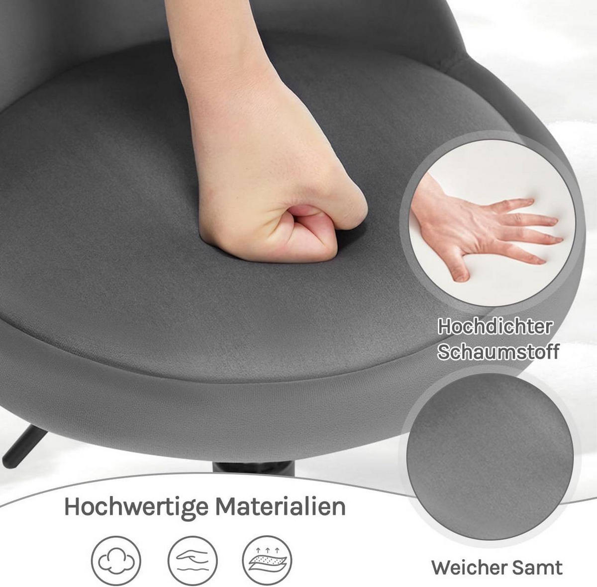 BARHOCKER 2er Set, Samt, Dunkelgrau+Schwarz - Dunkelgrau/Schwarz, Textil/Metall (38.5/49.5/43cm) - Woltu