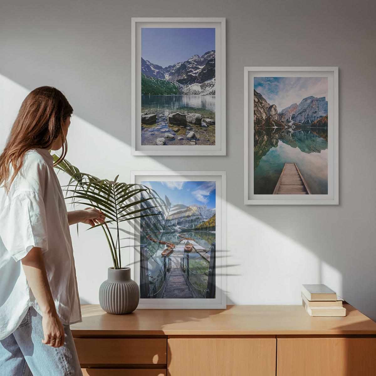 WANDBILDER 3er-Set - 40x60 cm Weißer Rahmen - Berge, Seen, Holzstege - Weiß, Kunststoff (40/60cm) - ArtPrintCave