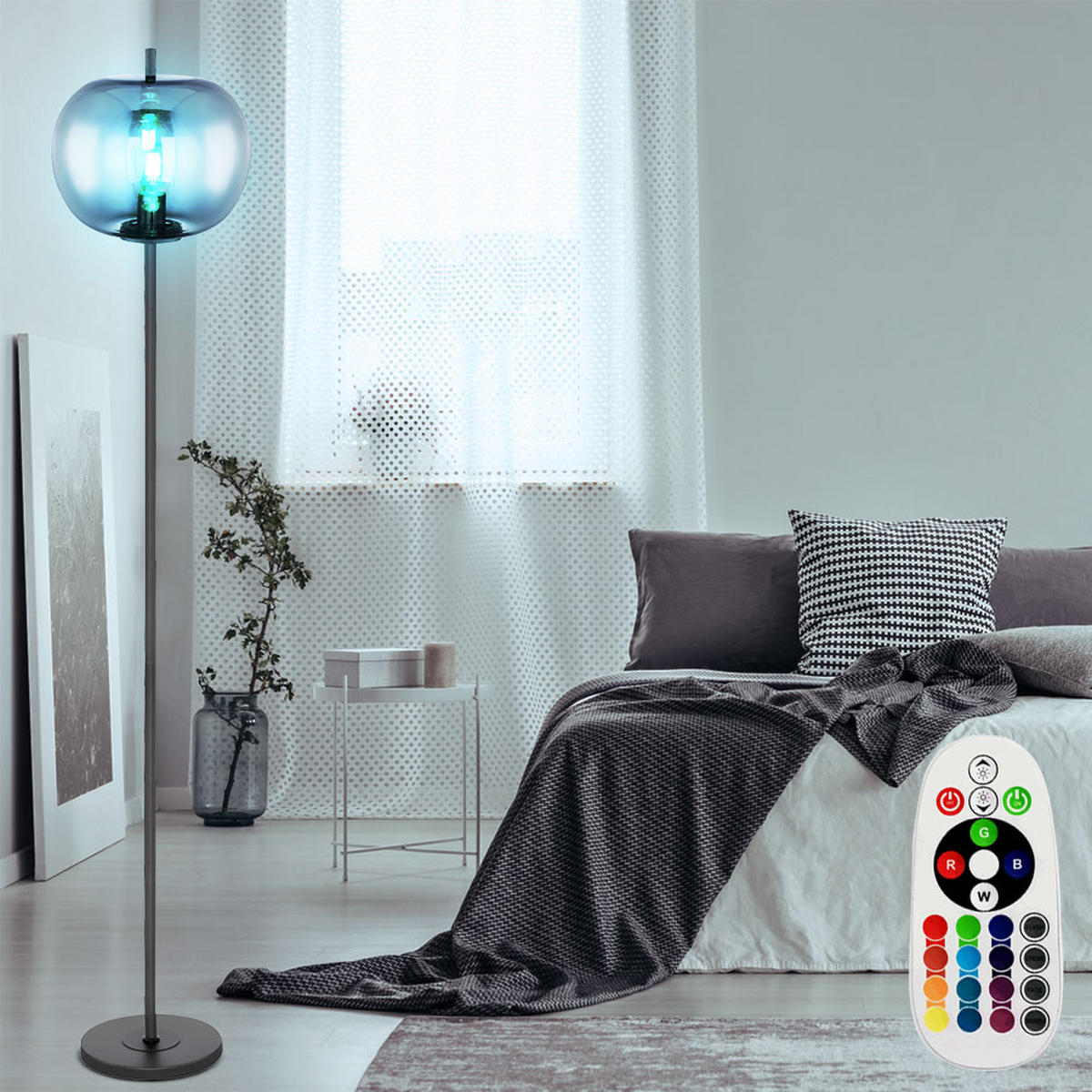 LED STEHLEUCHTE Metall Glas Grau - Grau, Glas (30/30/160cm)