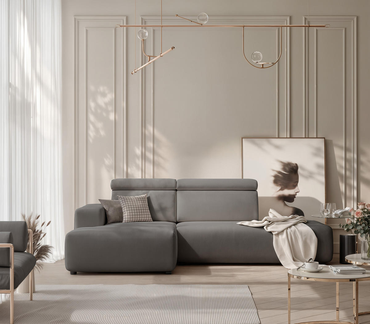 ECKSOFA RICO Links, Stoff Dunkelgrau - Dunkelgrau, Textil (260/186cm) - Idohome