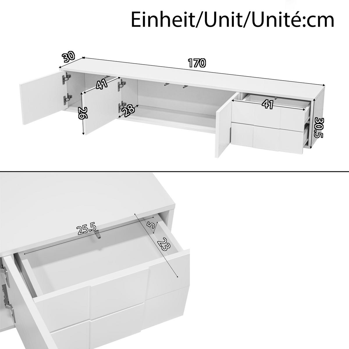 TV-SCHRANK 170cm Weiß Hochglanz grifflos Stauraum modern - Weiß, Holzwerkstoff (30/30.5/170cm) - FLIEKS