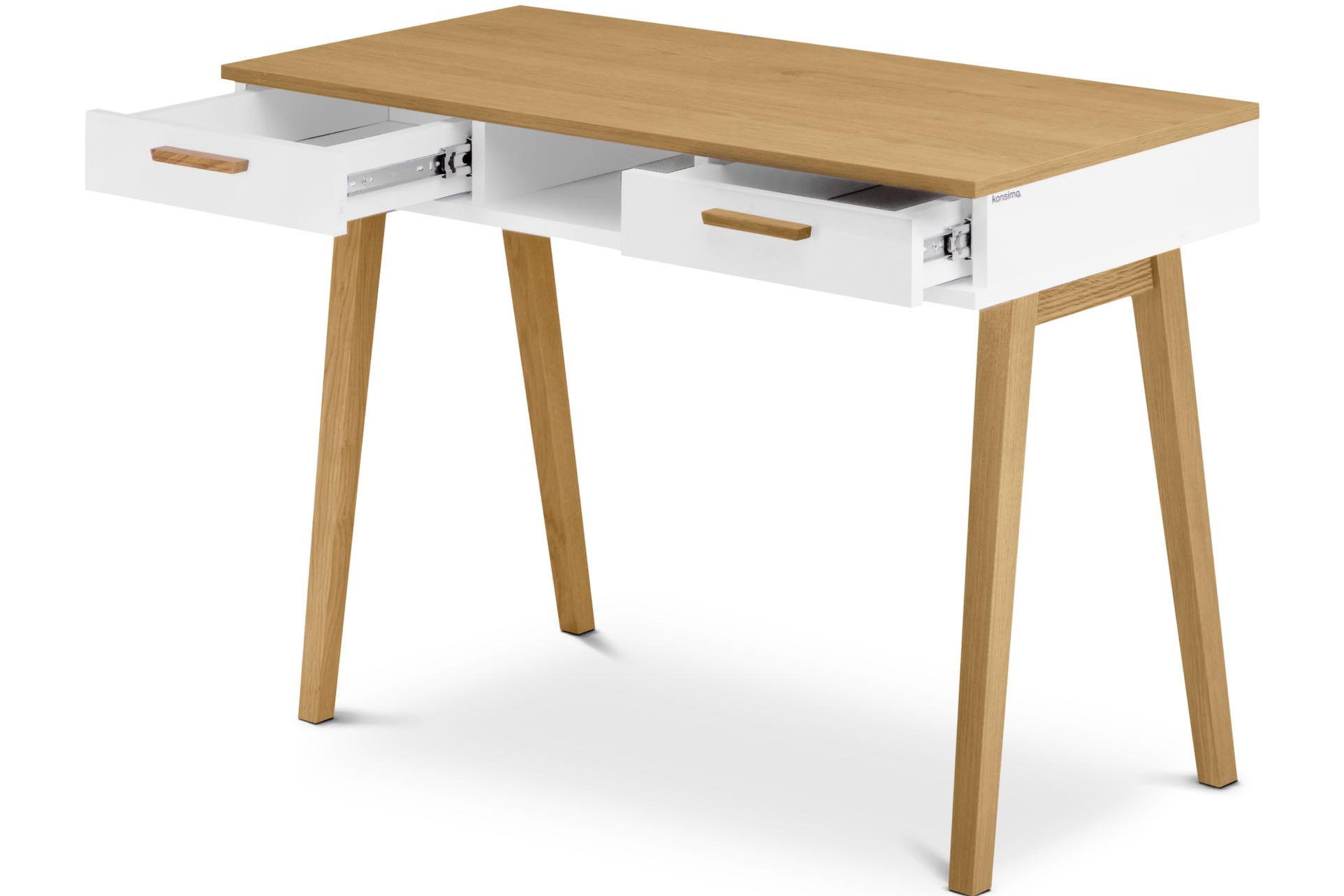 SCHREIBTISCH FRISK 2 Schubladen, weiß - Schwarz/Weiß, Eichenholz/Holzwerkstoff (48/100/75cm) - KONSIMO®