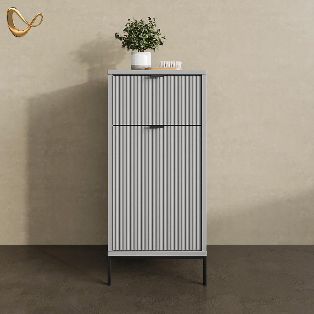 BADSCHRANK ATERNO Grau 40 x 87 cm mit Tür und Schublade - Grau, Holzwerkstoff (40/87/35cm) - Livinity®
