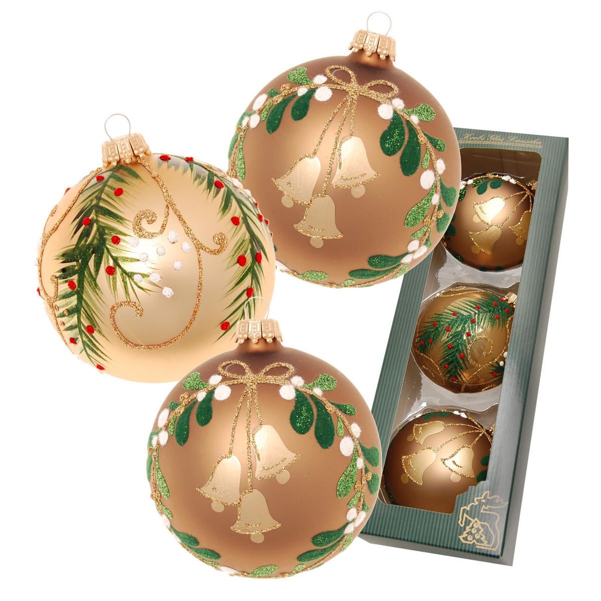 CHRISTBAUMKUGELN Waldweihnacht Goldfarbig 8cm (Glas / 3 Stk.) - Goldfarben, Glas (8/8/8cm) - Krebs Glas Lauscha