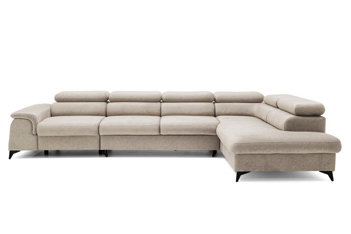 ECKSOFA PLAZA MAXI Rechts mit Schlaffunktion 127x195 Velours Beige - Beige/Schwarz, Holz/Textil (203/350cm) - Muffo