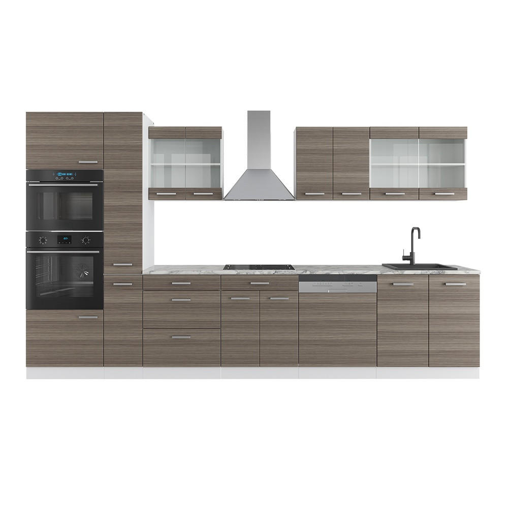 KUHINJSKI BLOK R-Line Plemenita Siva / Bijela 350 cm s visokim ormarićem, bez radne ploče - bijela/siva, drvni materijal (350/81.6/46cm) - Vicco
