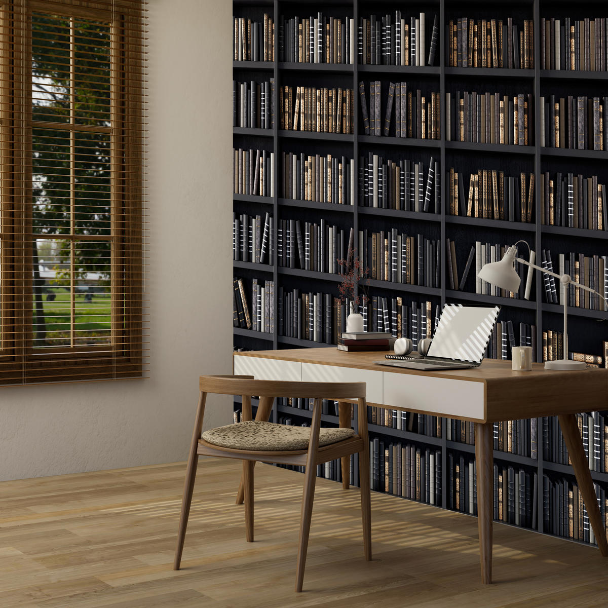 FOTOTAPETE für Büro Bücherregale Bibliothek Literatur 100x70 - Beige/Creme, Papier (100/70cm) - Muralo