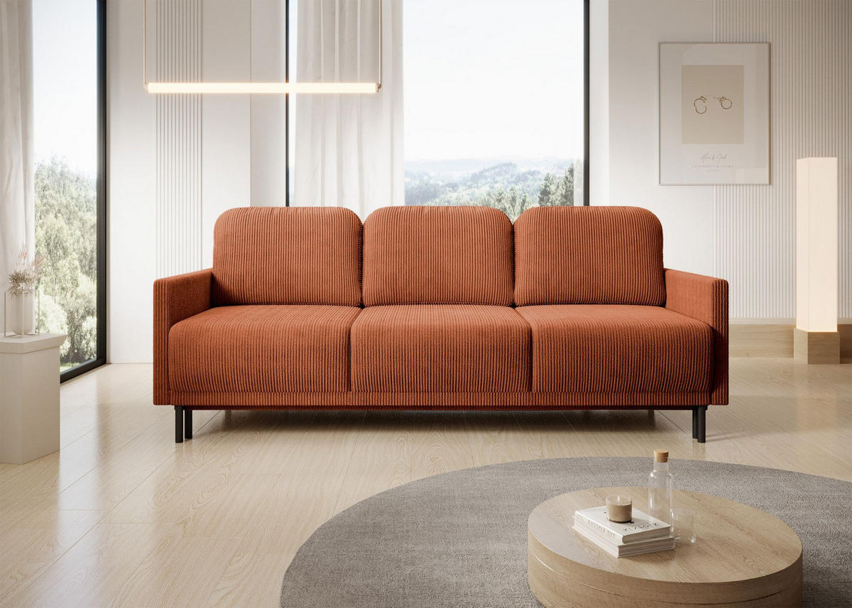 3-SITZER SOFA Hamiel Cord Kupferrot - Schwarz/Kupferfarben, Textil/Metall (212/87/97cm) - Selsey
