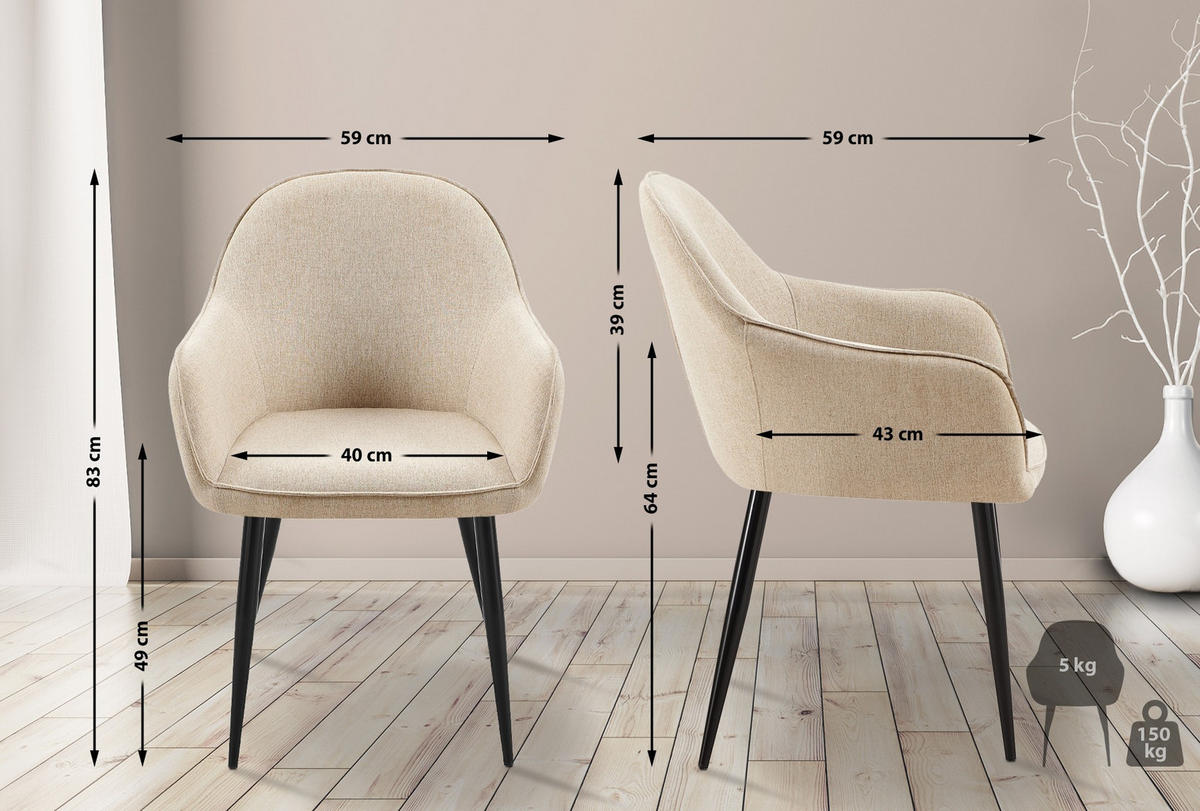 ESSZIMMERSTÜHLE Boise 60x60x84 cm taupe - Taupe, Textil (60/84/60cm) - furnicato