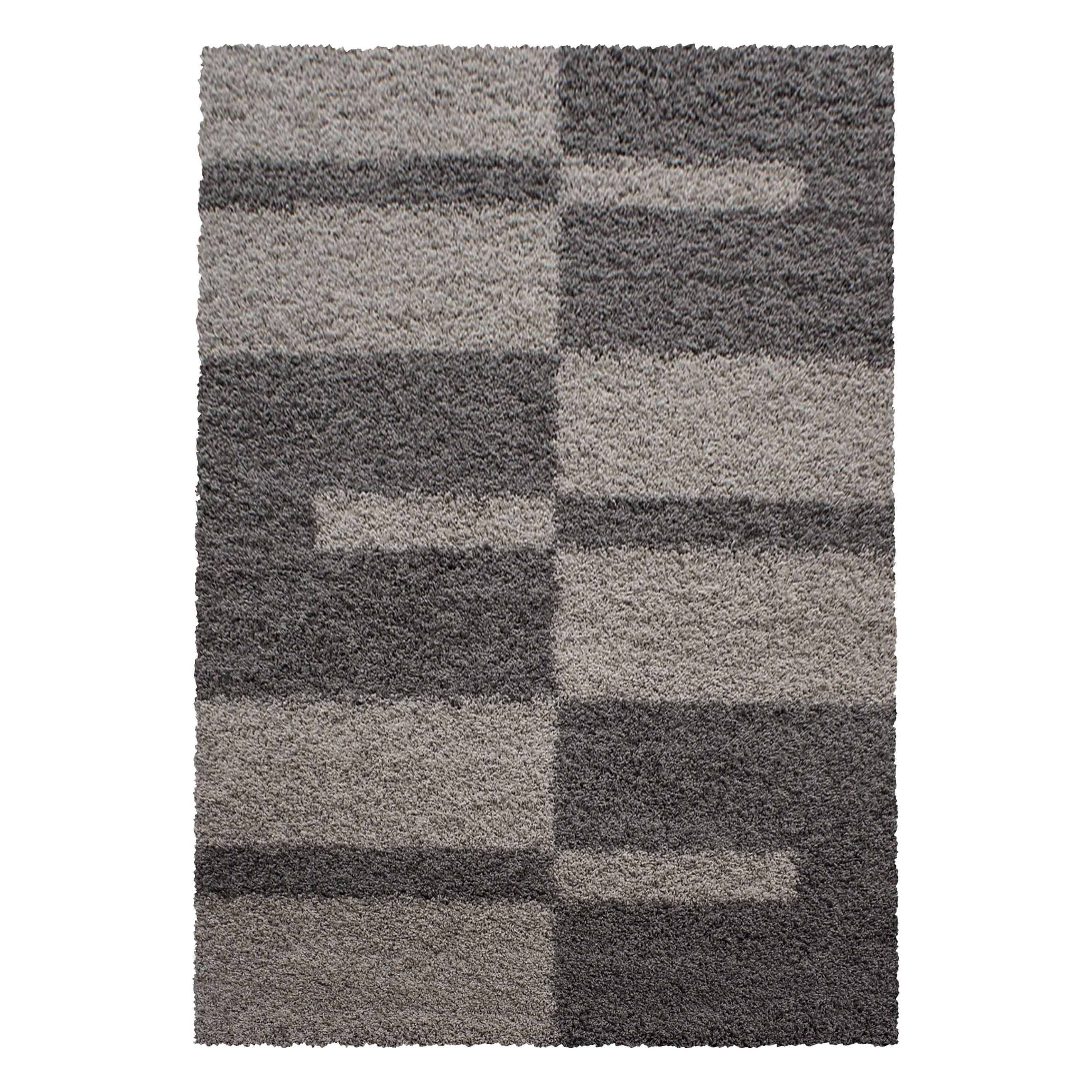 TEPPICH Hochflor Shaggy Karo Design Polypropylen Wohnzimmer Taupe Rechteckig 140x200 - Taupe, Textil (140/200cm) - KADIMA DESIGN