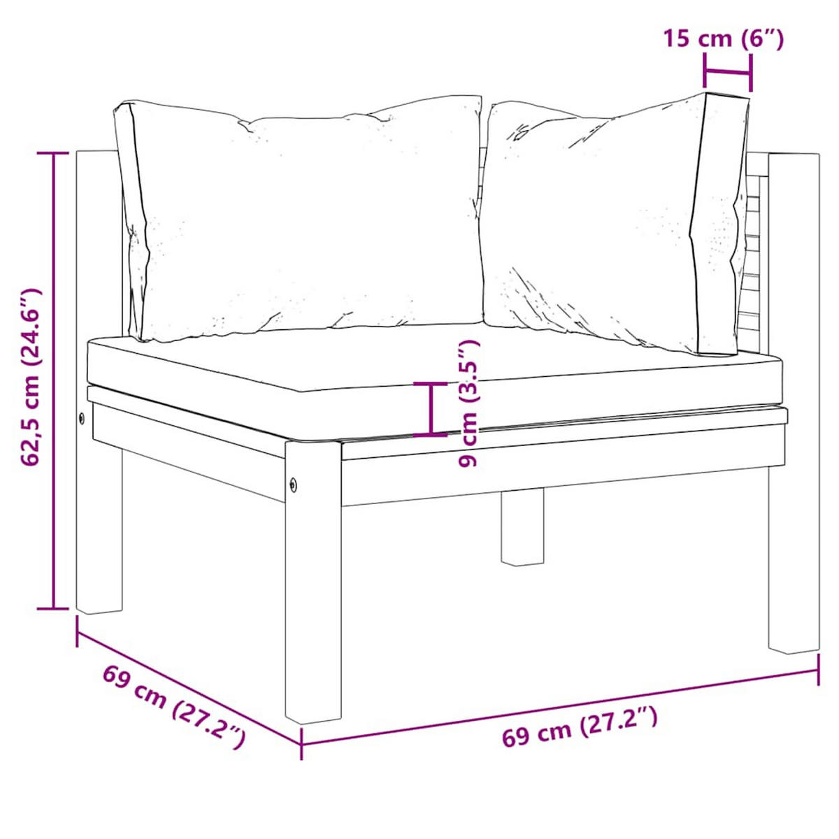 SOFAGARNITUR 2-teilig Mit CremeWeißen Kissen Massivholz Akazie - Creme/Braun, Holz/Textil (69/62.5/69cm) - vidaXL