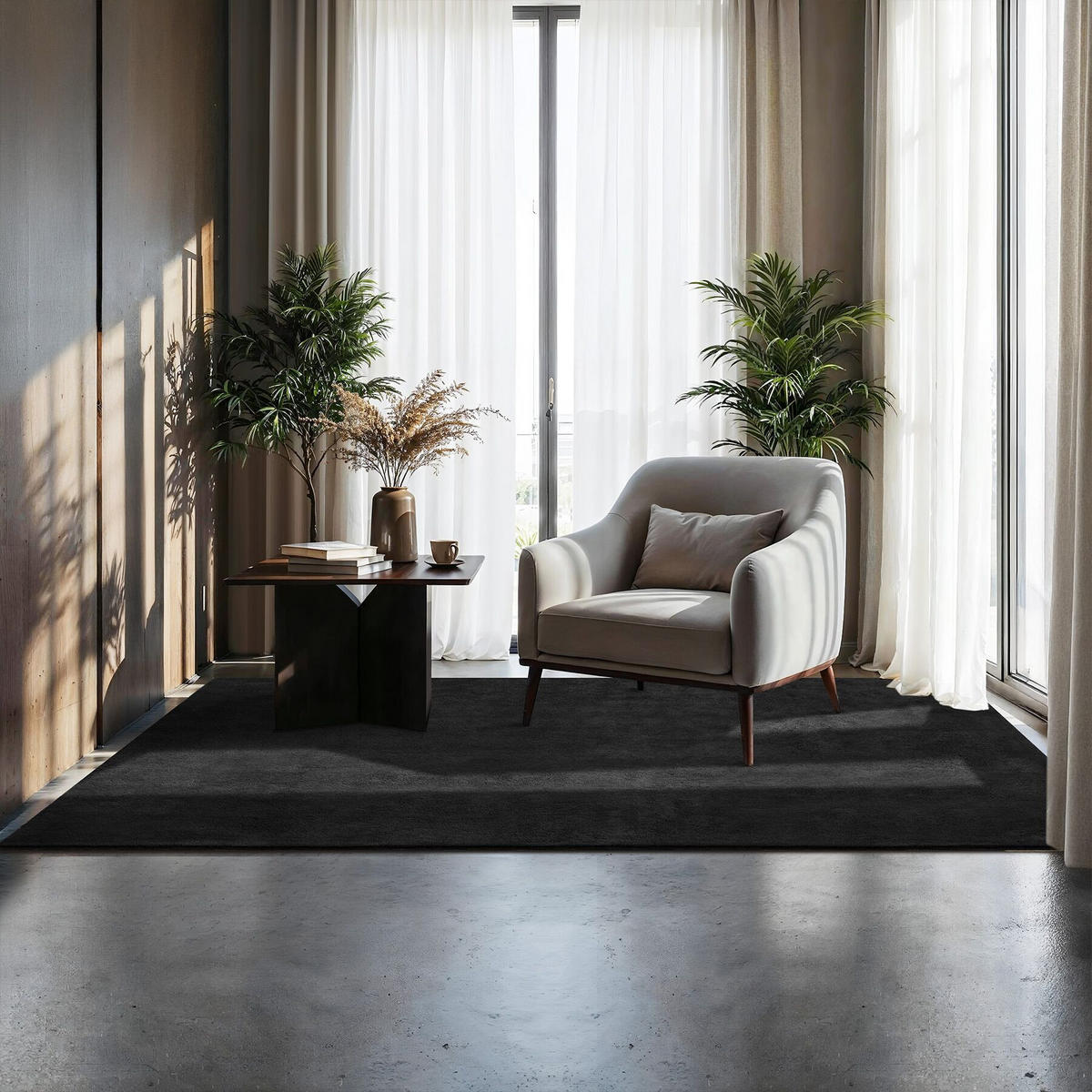 KURZFLORTEPPICH Soft Zone,rutschfeste Unterseite,schwarz - Schwarz, Kunststoff (170/120cm) - tectake