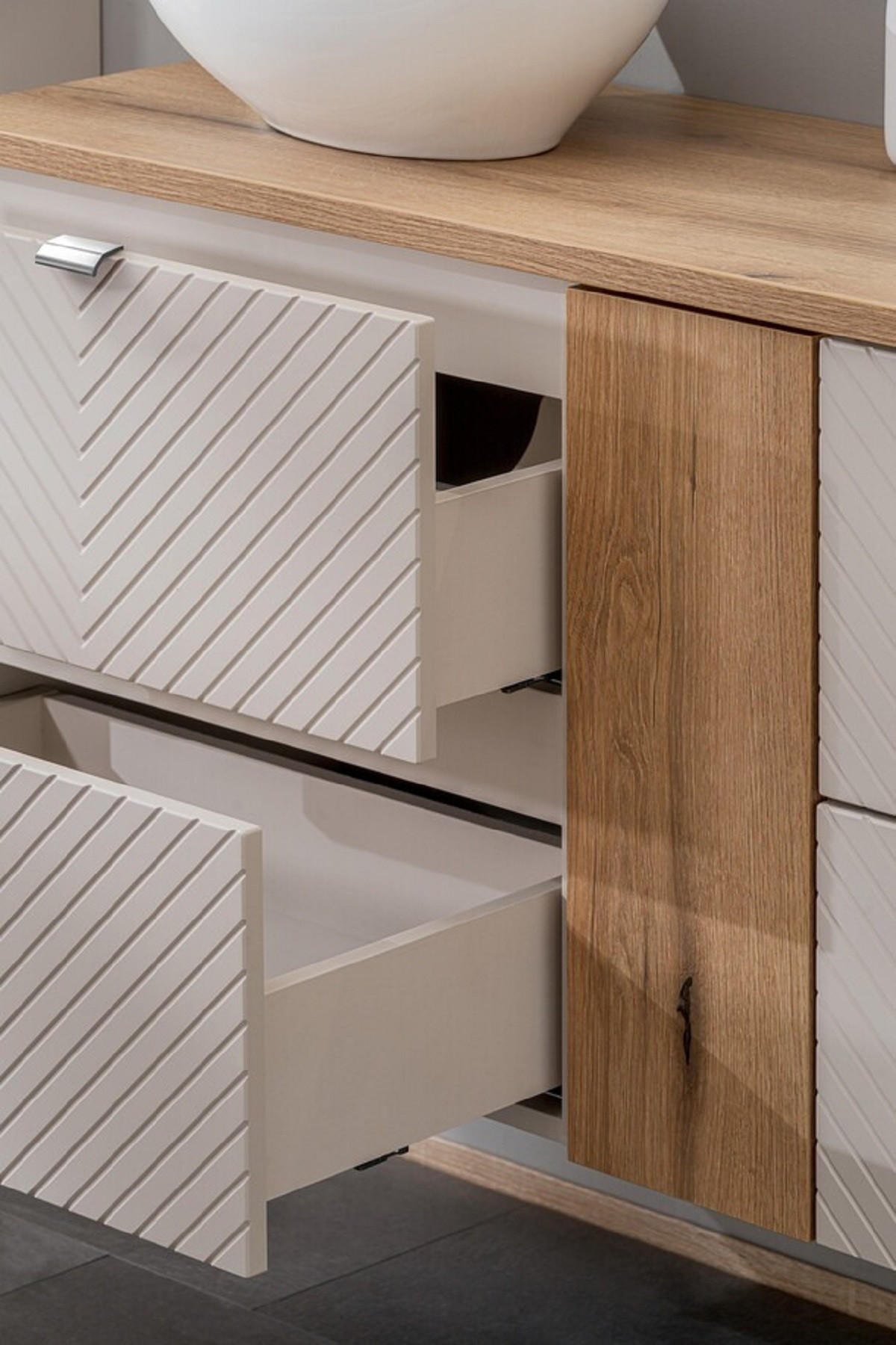 WASCHTISCHUNTERSCHRANK 4Teile - Viva Cashmere V BM271 in Kaschmir Matt/ Evoke Eiche - Kaschmir, Holz (160/57/40cm)