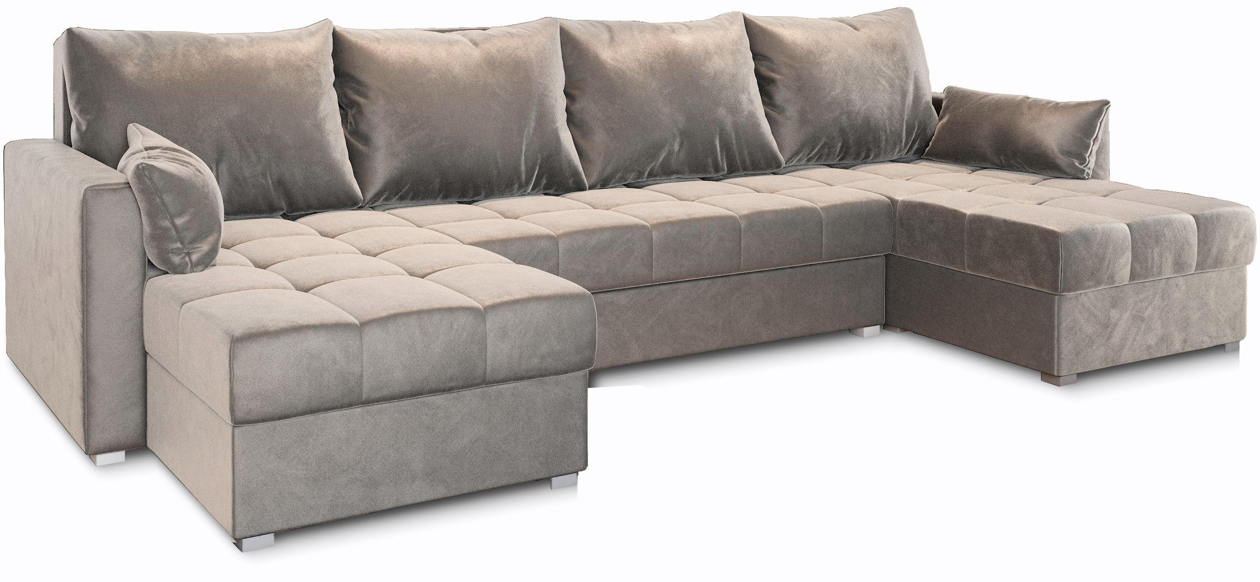 WOHNLANDSCHAFT NAKO Beige Plüsch-Stoff mit Schlaffunktion - Beige, Holz (285/85/140cm) - MASSENO