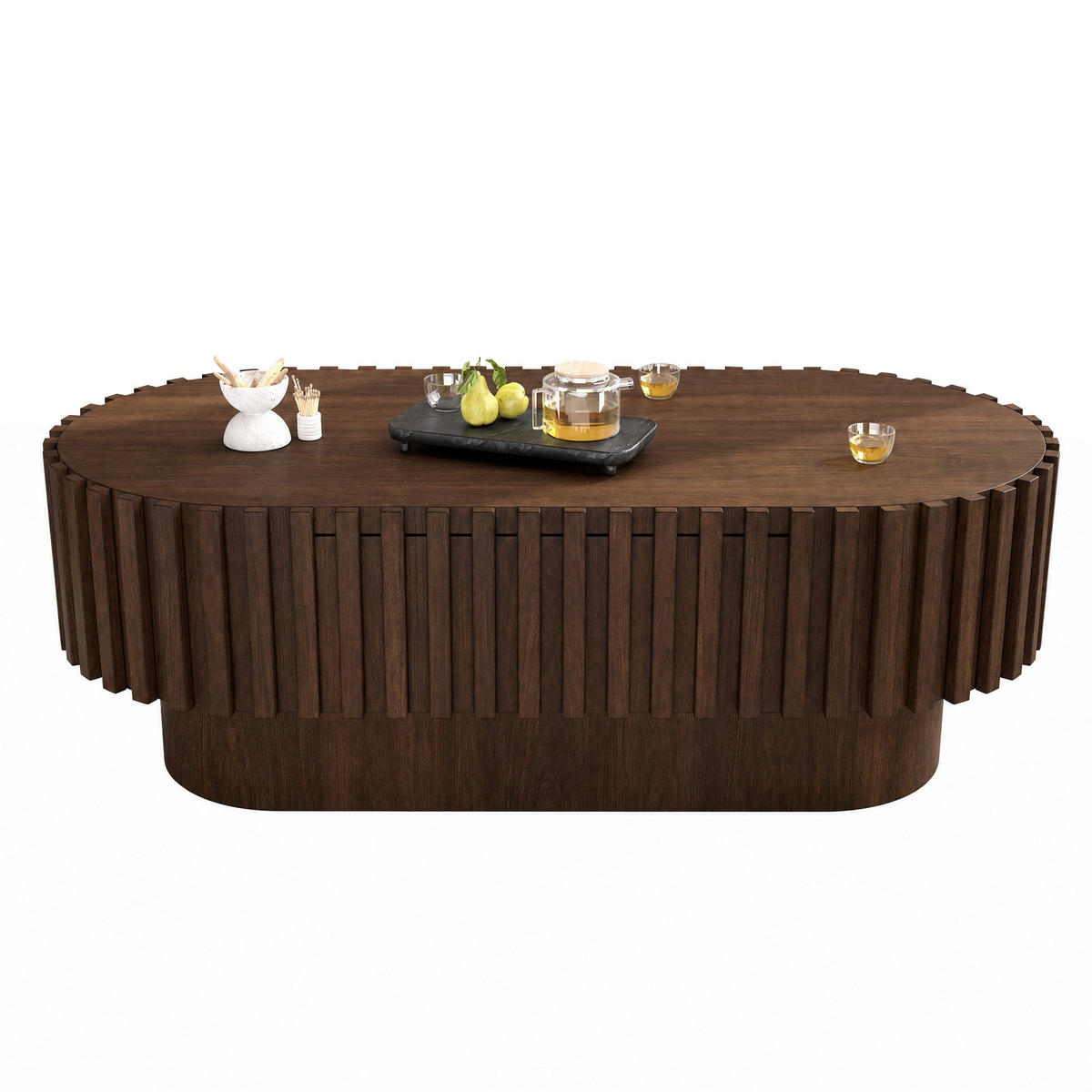COUCHTISCH 100/50/35,5 cm mit Schublade und Lamellenoptik in Walnussholzfarbe - Walnussfarben/Schwarz, Holzwerkstoff (50/100/35.5cm) - CHICFURN