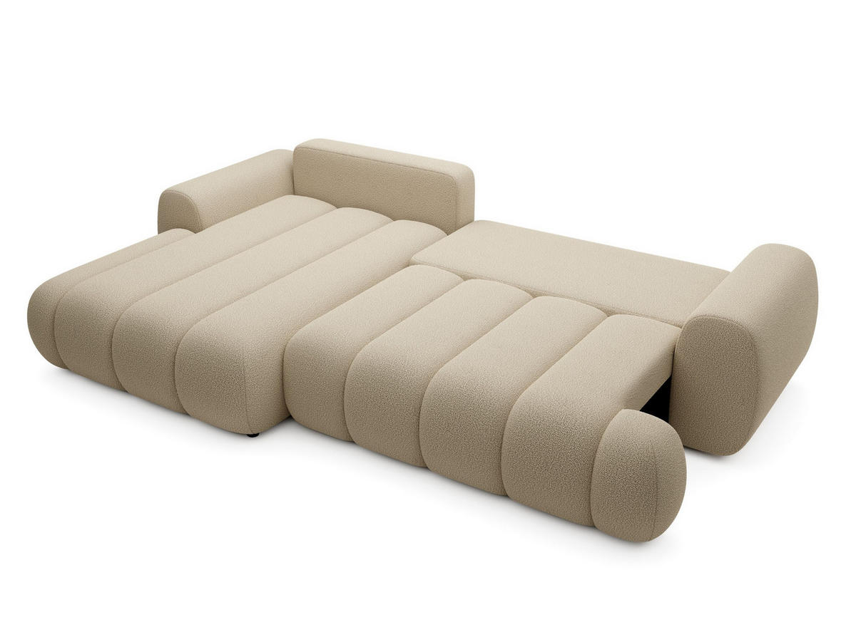 ECKSOFA SITO Creme Geflochtener Stoff mit Schlaffunktion - Creme, Holz (272/168cm) - MASSENO