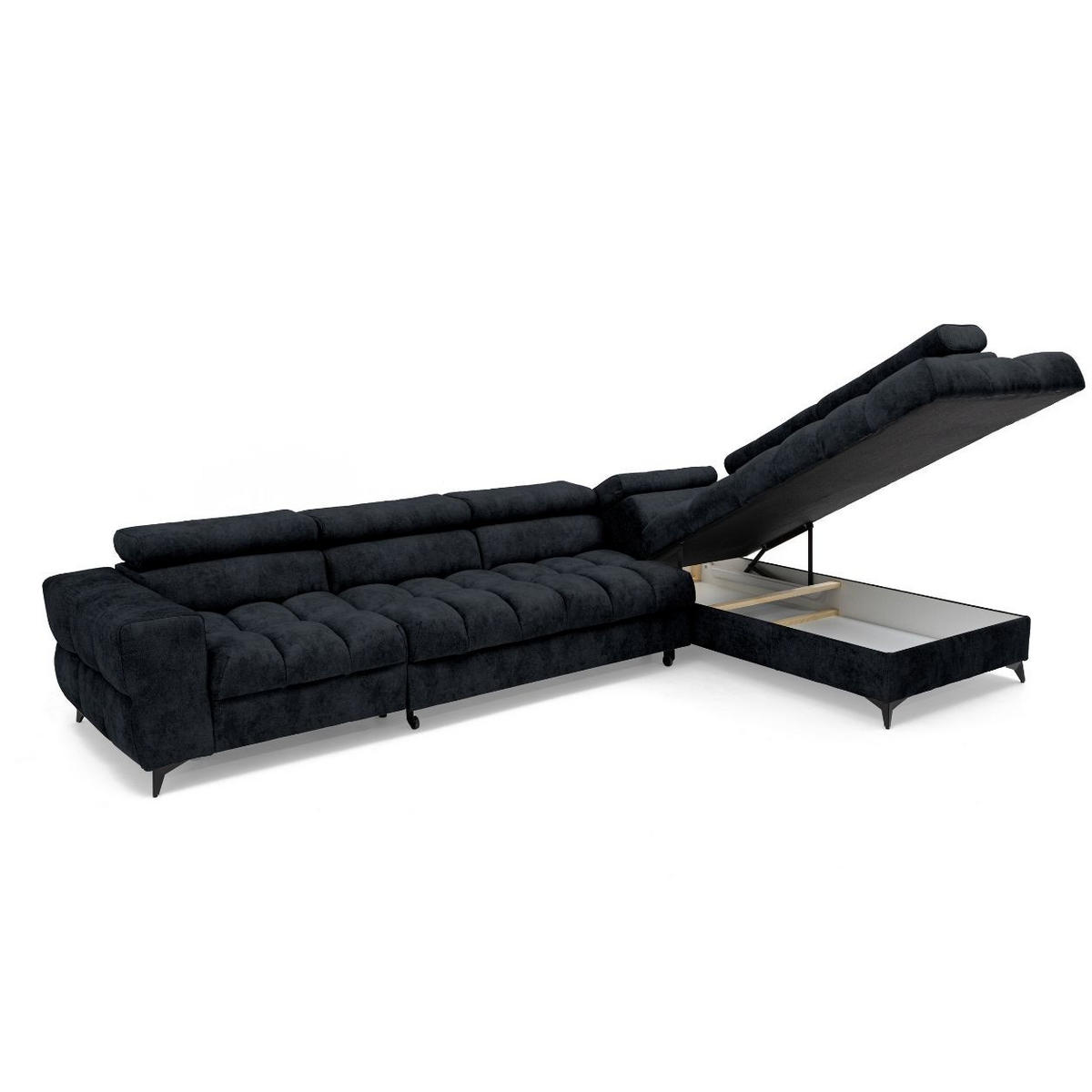 ECKSOFA PUDDING MAXI L Rechts mit Schlaffunktion 125x195 Velours Schwarz - Schwarz, Holz/Textil (203/350cm) - Muffo