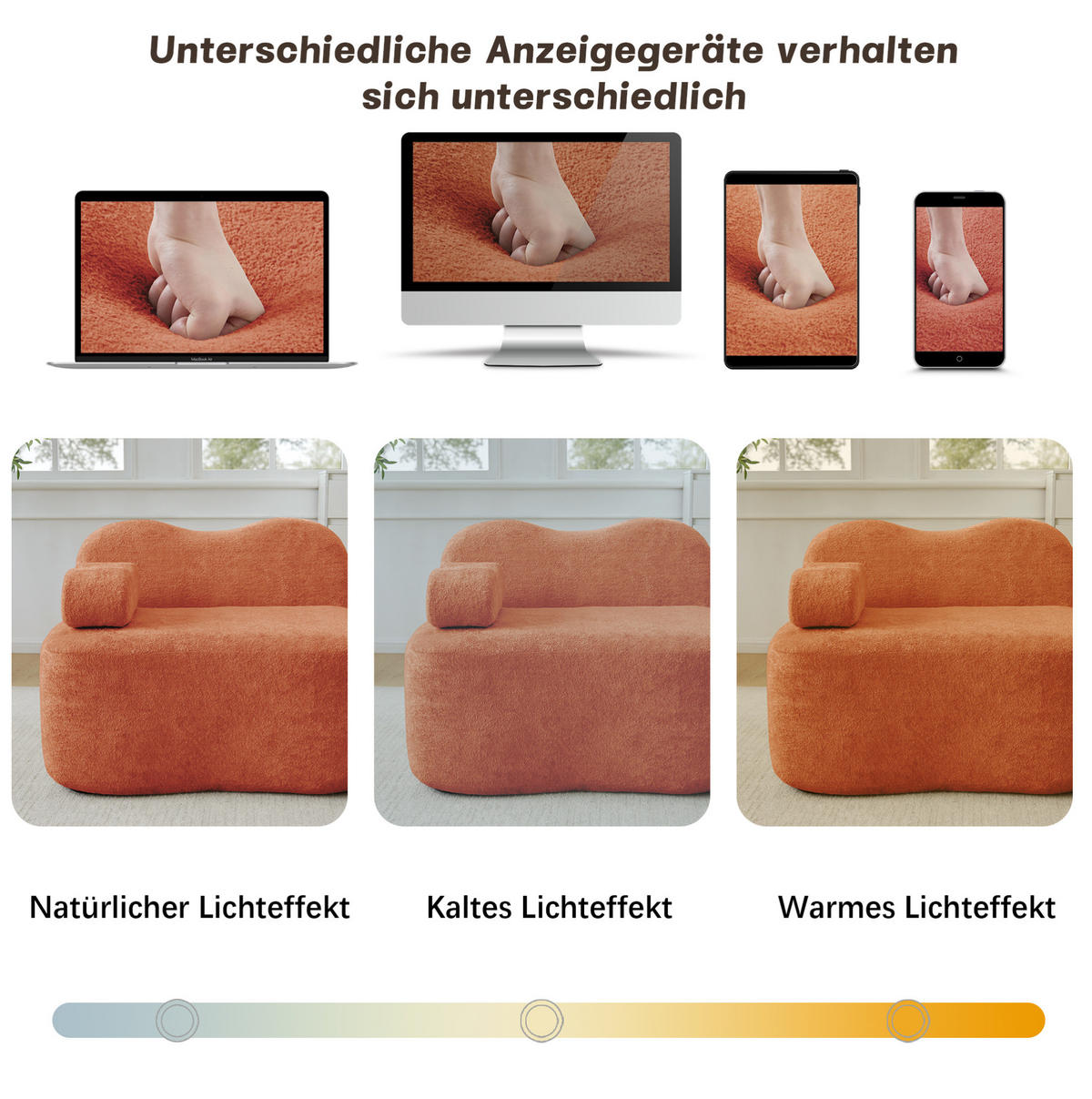 SOFA 192/167/70 cm in Orange aus Samt ohne Aufbau - Orange, Textil (167/70/192cm) - Flora Grace
