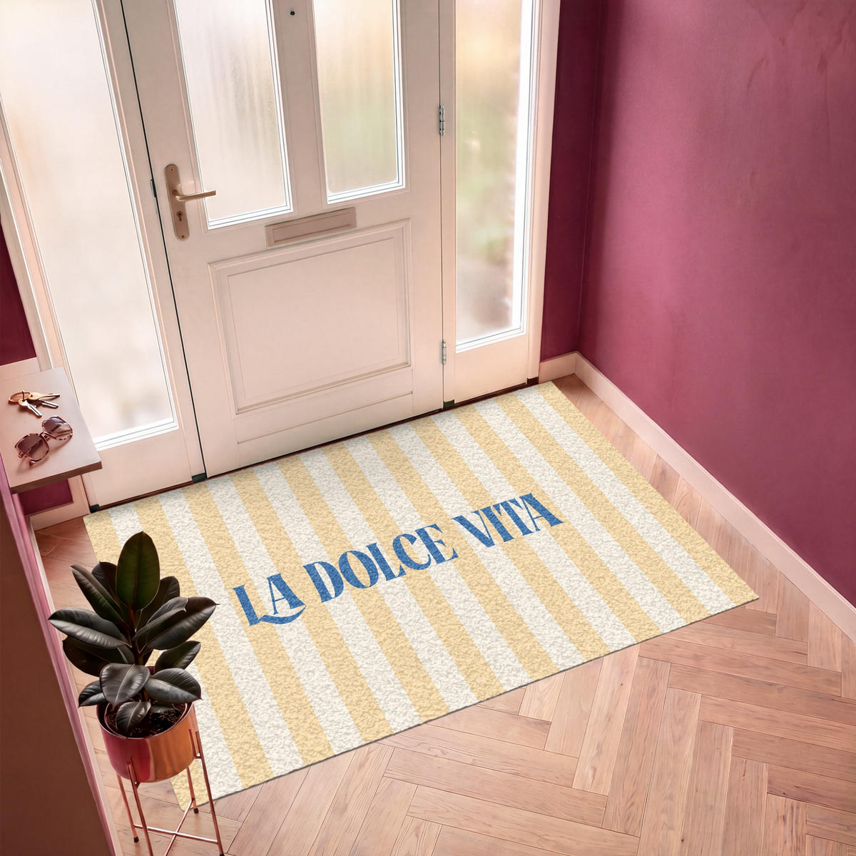 FUSSMATTE Blau – Gelb – Streifen – La Dolce Vita 180x120 cm - Hellgelb, Kunststoff (180/0.4cm) - MuchoWow
