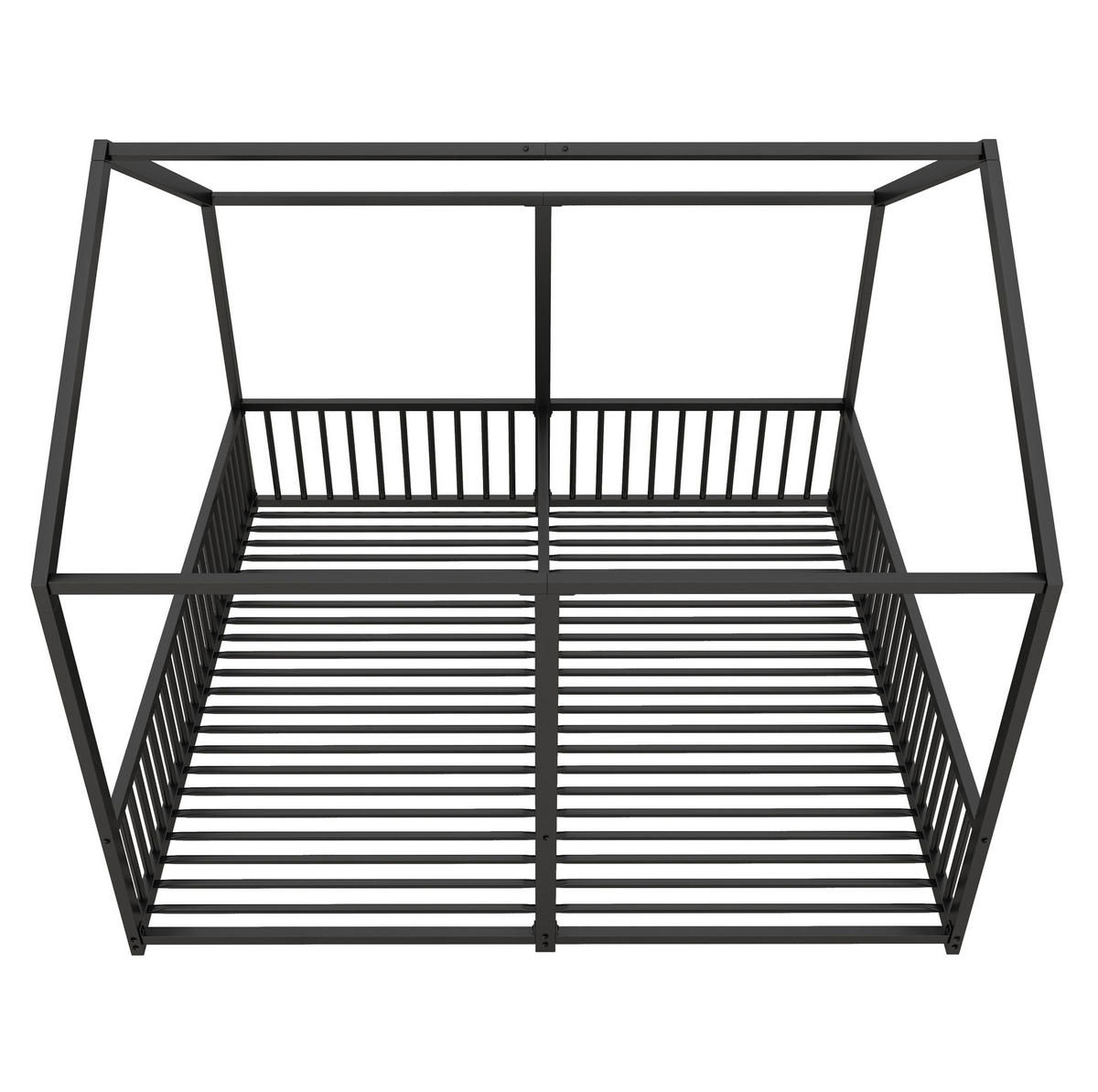 ETAGENBETT 90/200 cm mit Leiter, Sicherheitsgeländer und Hausform aus Metall, Schwarz - Schwarz, Metall (90/200cm) - Redom