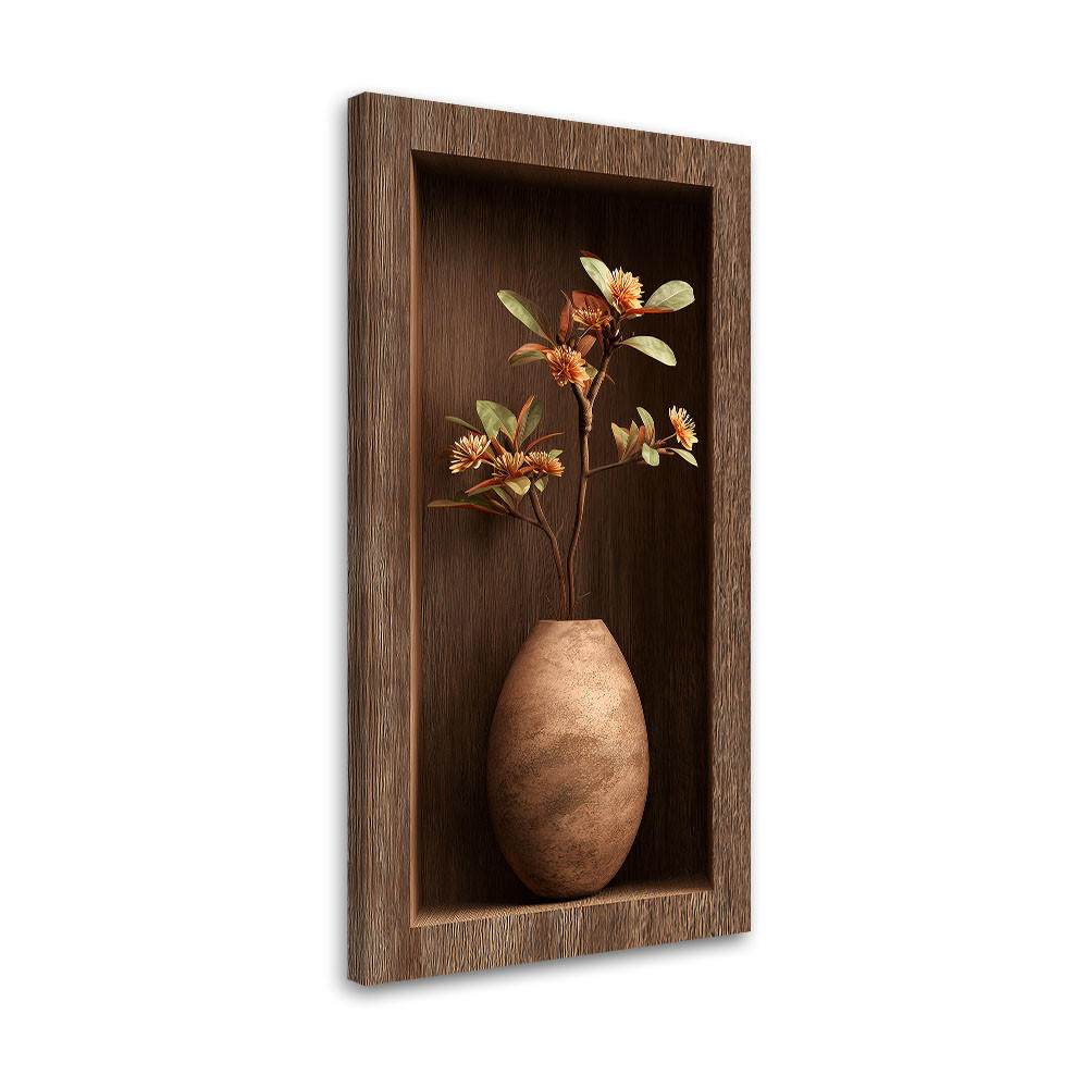 LEINWANDBILD Blumen in einer Vase in einer Holzvertiefung 3D 50x100cm - Braun, Textil (50/100cm) - Feeby