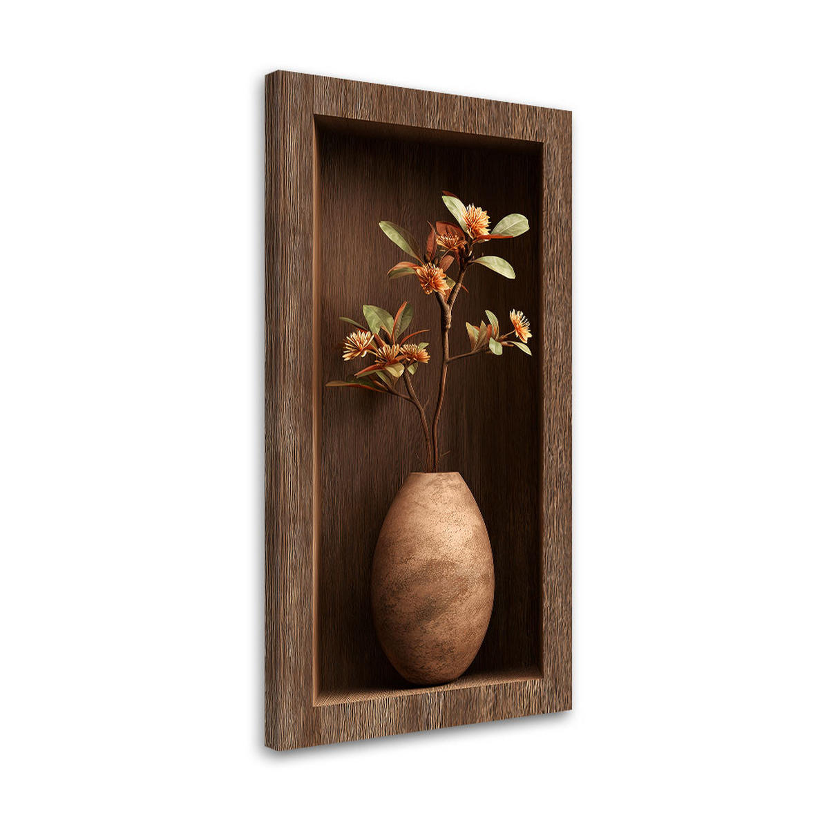 LEINWANDBILD Blumen in einer Vase in einer Holzvertiefung 3D 50x100cm - Braun, Textil (50/100cm) - Feeby