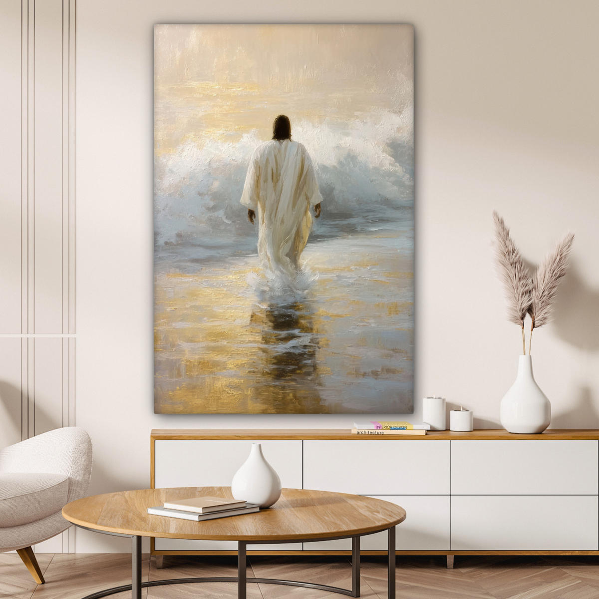 LEINWANDBILD Gemälde - Welle - Jesus - Abstrakt Deko Groß 90x140 cm - Goldfarben, Textil (90/140cm) - MuchoWow