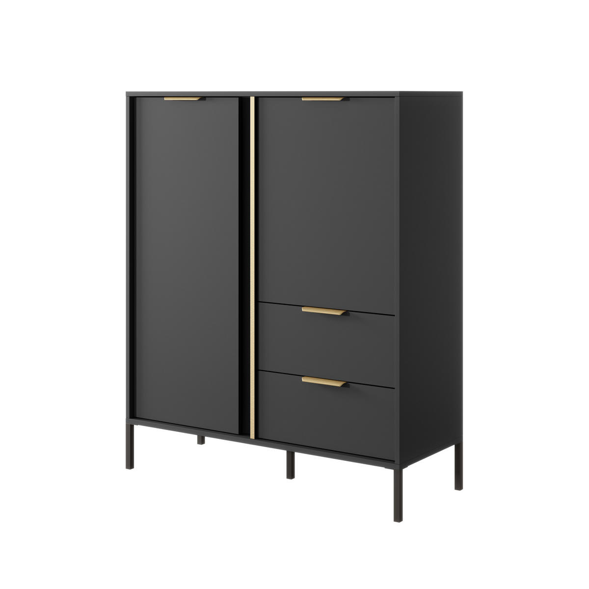 HIGHBOARD LORENZO 100/189/40 cm mit 2 Schubladen und 2 Türen Anthrazit - Anthrazit, Holzwerkstoff (100/189/40cm) - MASSENO