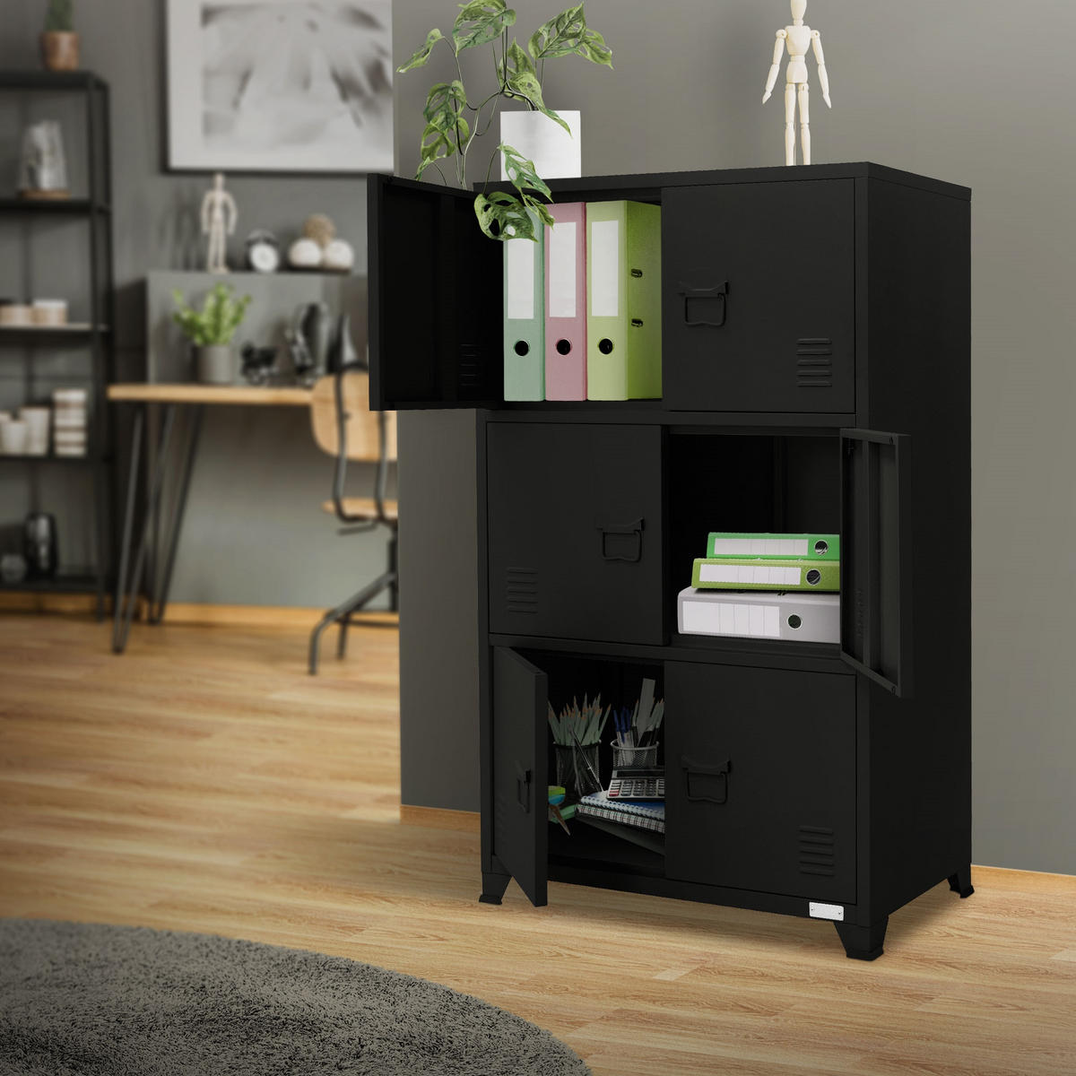 AKTENSCHRANK 75x40x120 cm Schwarz aus Stahl - Schwarz, Metall (40/120/75cm) - ML-DESIGN