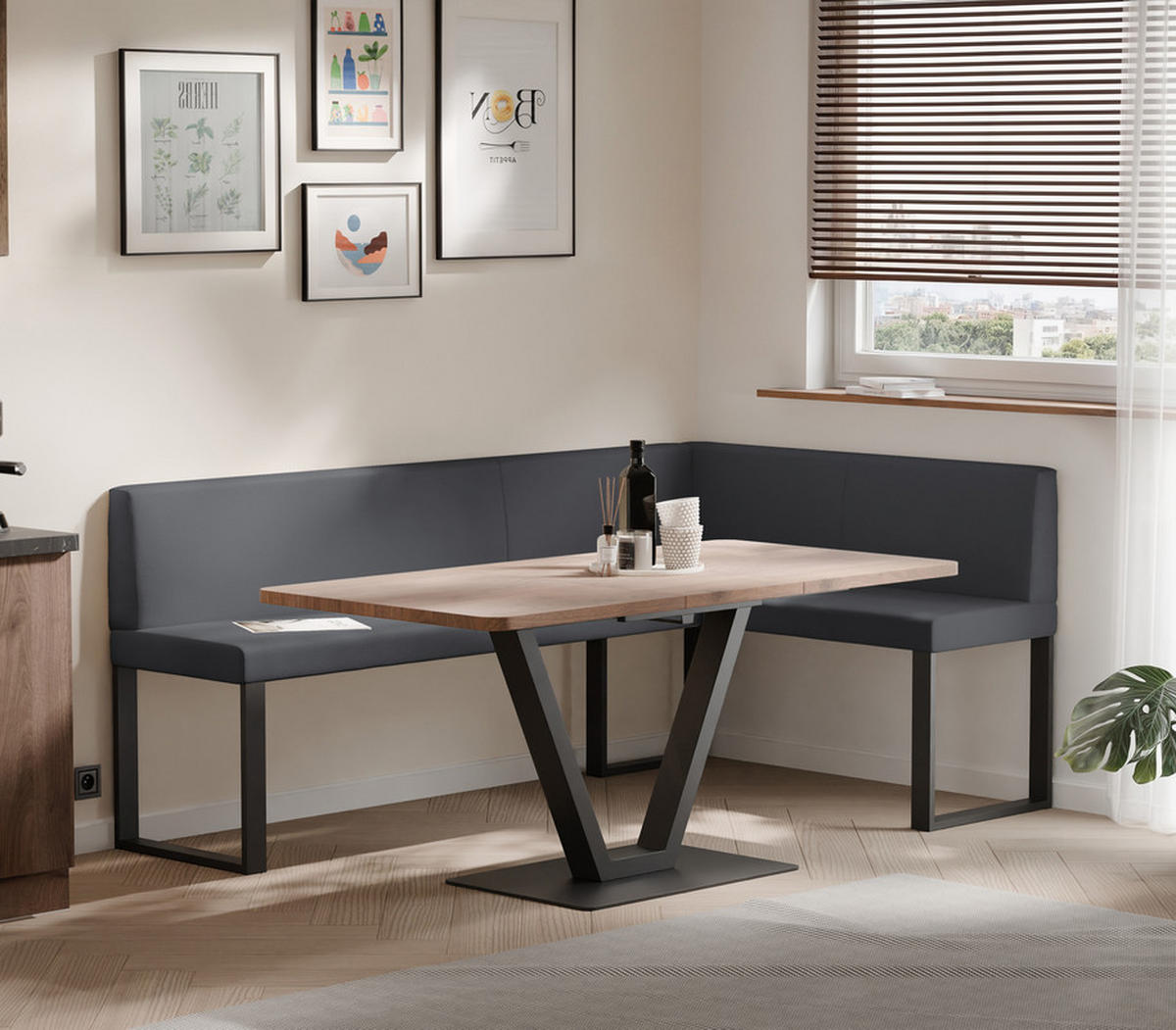 ECKBANK rechts SANA U Kunstleder glatt, 128/168 cm Grau - Grau, Kunststoff/Textil (128/168cm) - Idohome