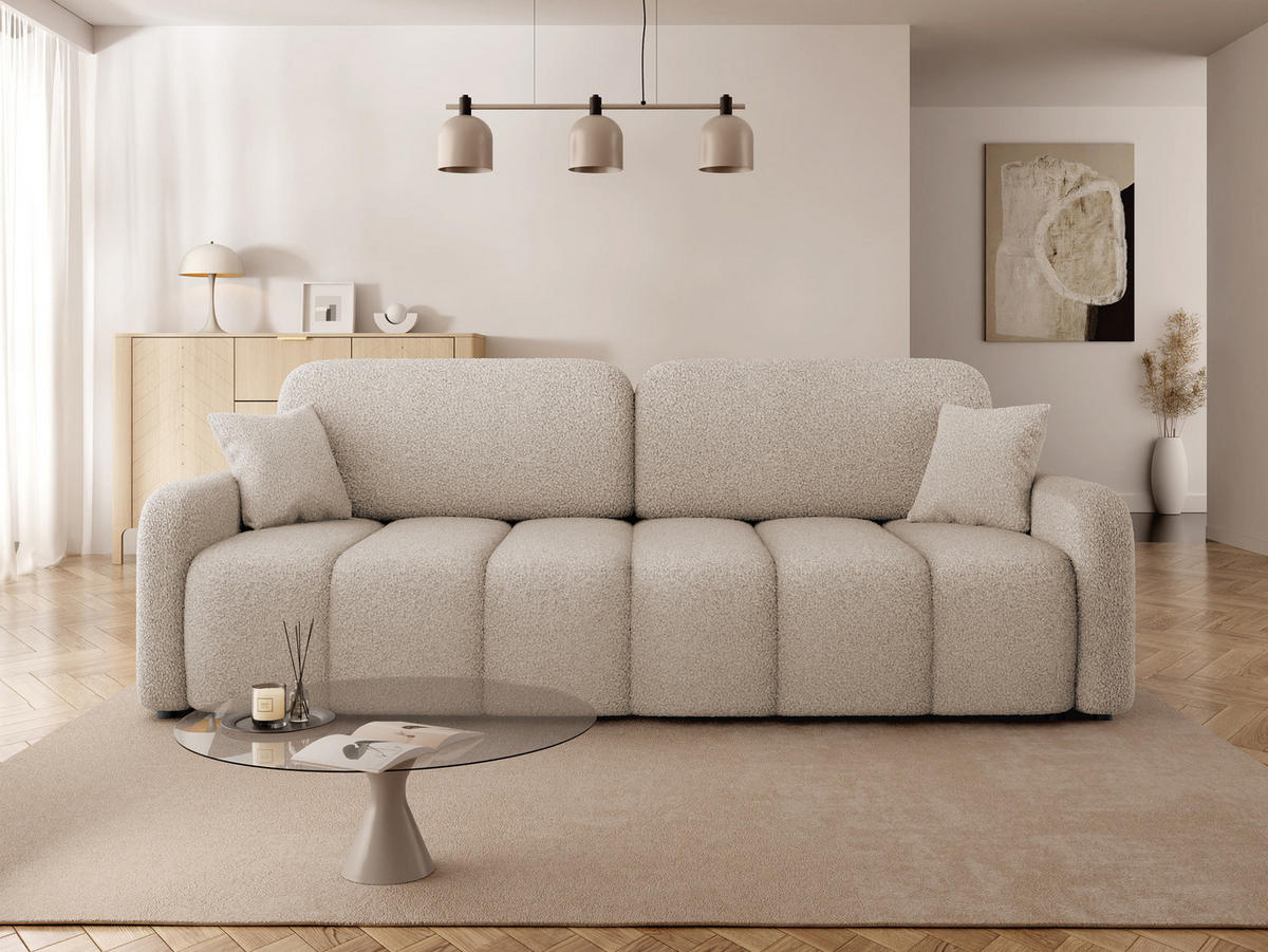 SCHLAFSOFA Carlos Boucle - Beige/Schwarz, Holz/Kunststoff (236/90/114cm) - MIRJAN24