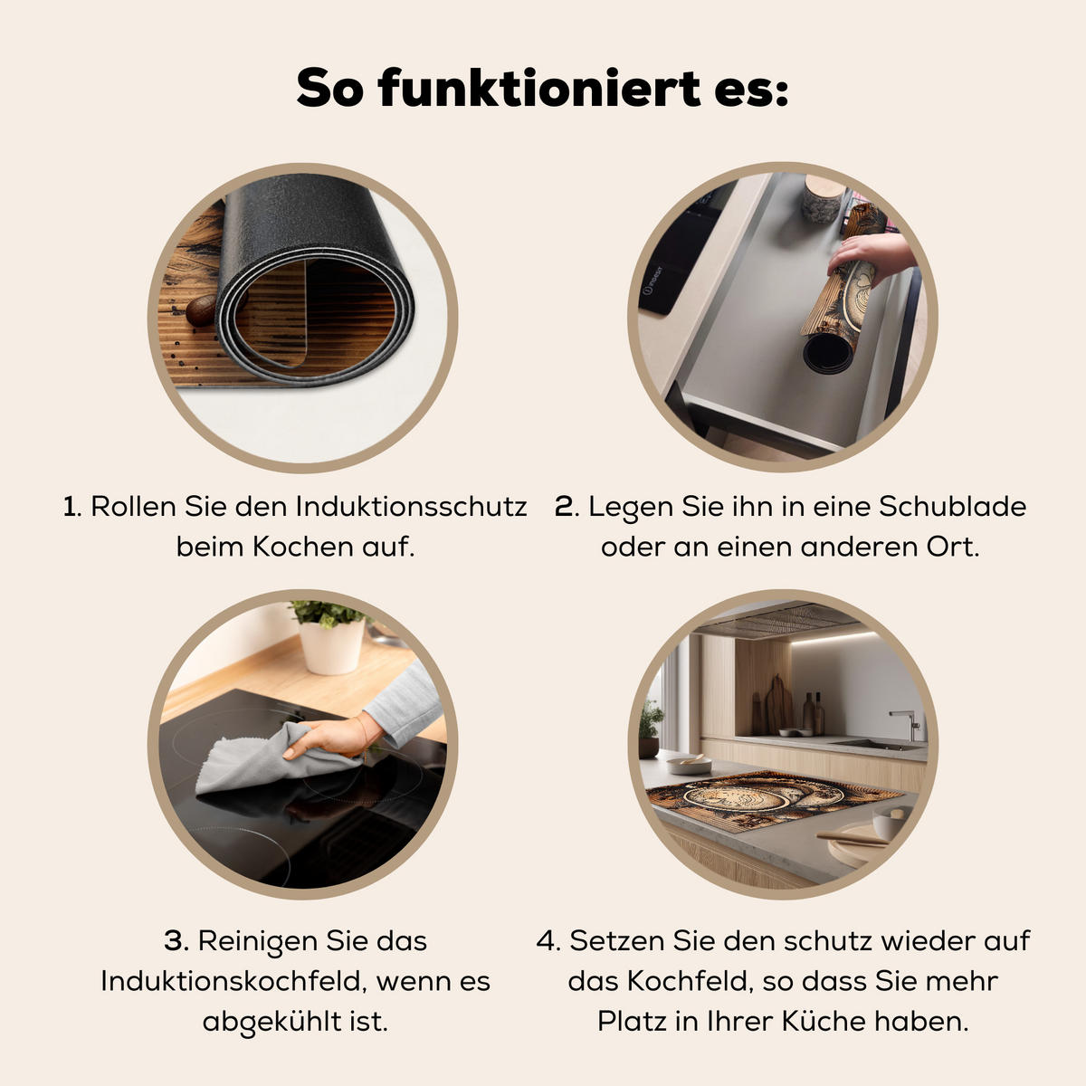 HERDABDECKPLATTE Kaffee - Vintage - Braun - Tasse - Holz Induktionsmatte 78x78 cm - Cappuccino, Kunststoff (78/78/0.2cm) - MuchoWow