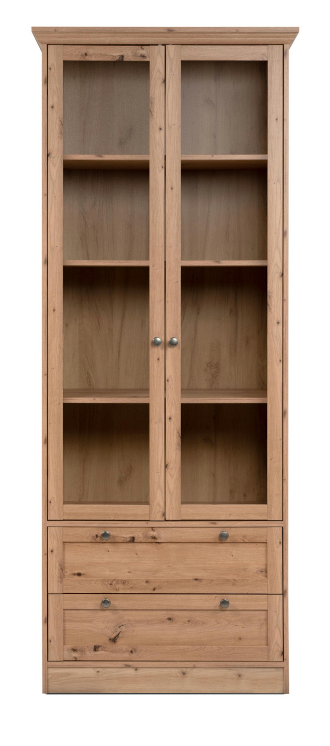 VITRINE Eiche Artisan 80 cm Landhaus, Vitrinenschrank mit viel Stauraum - Eichefarben/Silberfarben, Holzwerkstoff/Metall (80/200/39cm) - Furn.Design