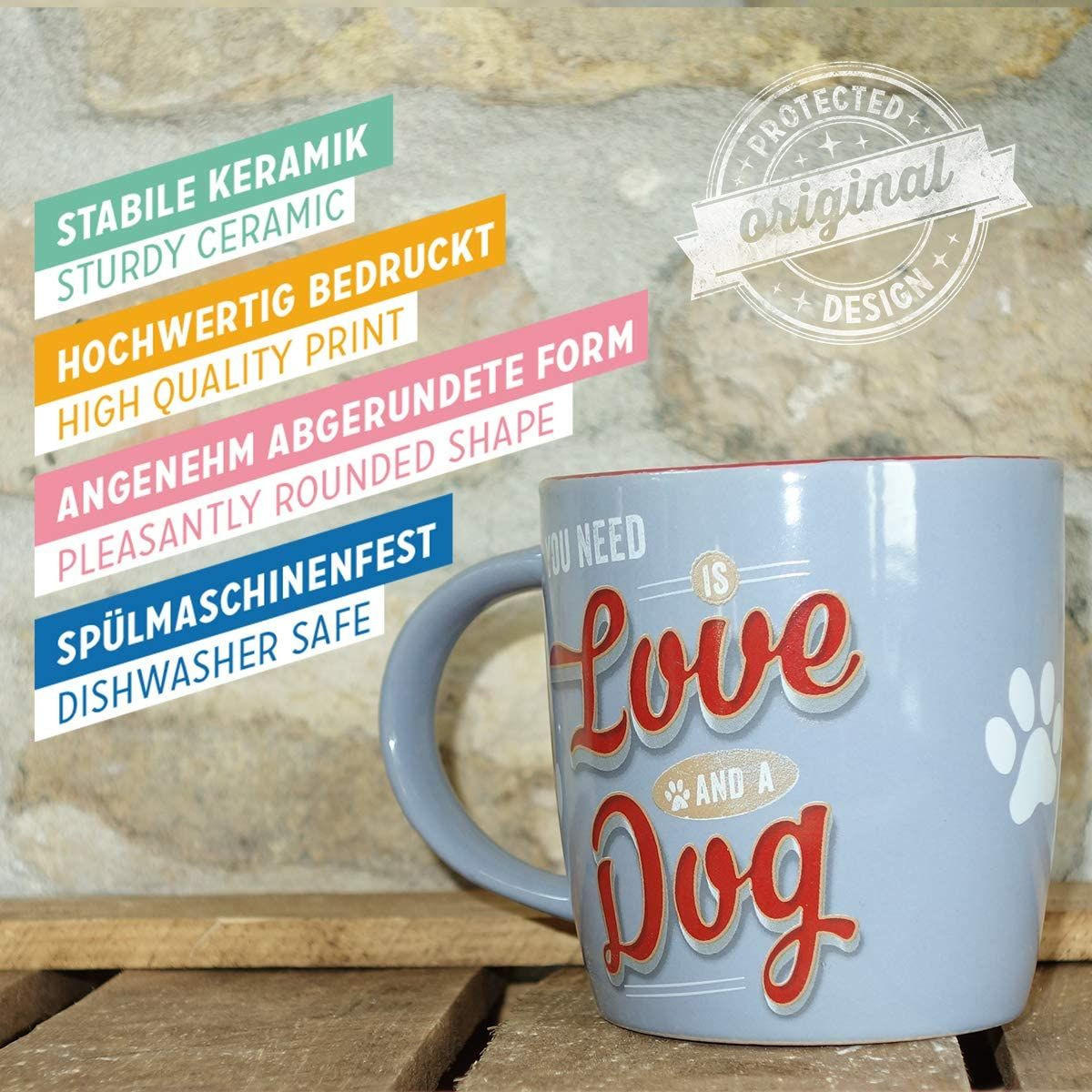 KAFFEETASSE 330 ml PfotenSchild Love Dog - Multicolor, Keramik (0.33L) - Nostalgic-Art