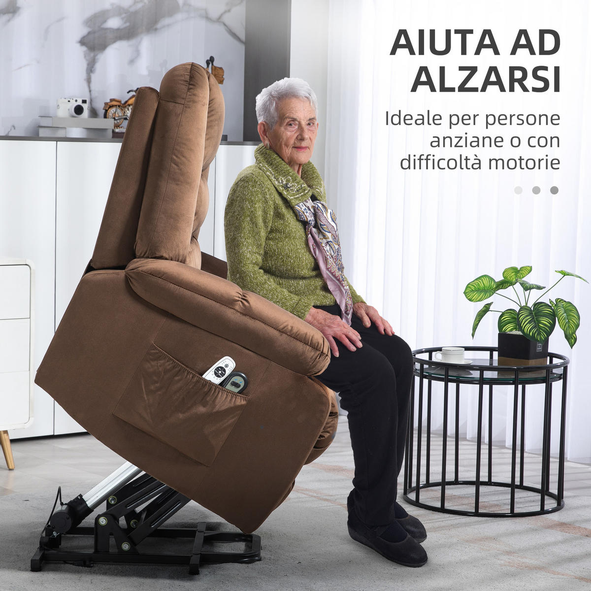 RELAXSESSEL, Brauner Samt, Liege- & Massagefunktion, Heizung, Entspannungssessel - Multicolor, Holzwerkstoff (85/107/94cm) - FORIOUS