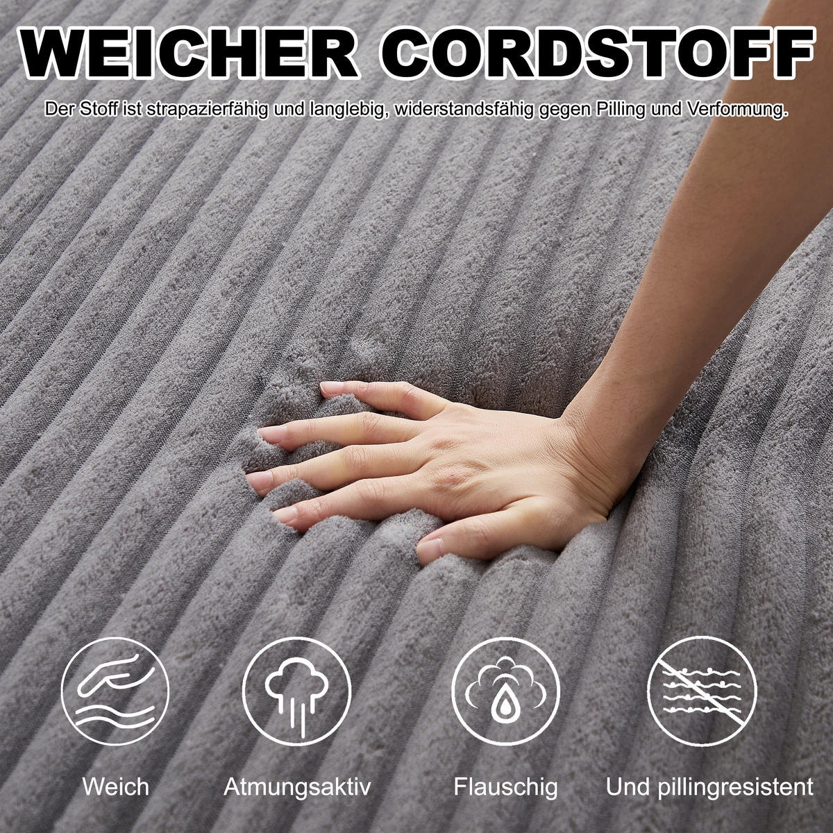 SCHLAFSOFA, Cord mit modularem Aufbau & abnehmbarer Fußstütze, 243/194/53 cm, Grau - Grau, Textil (243/53/194cm) - Redom