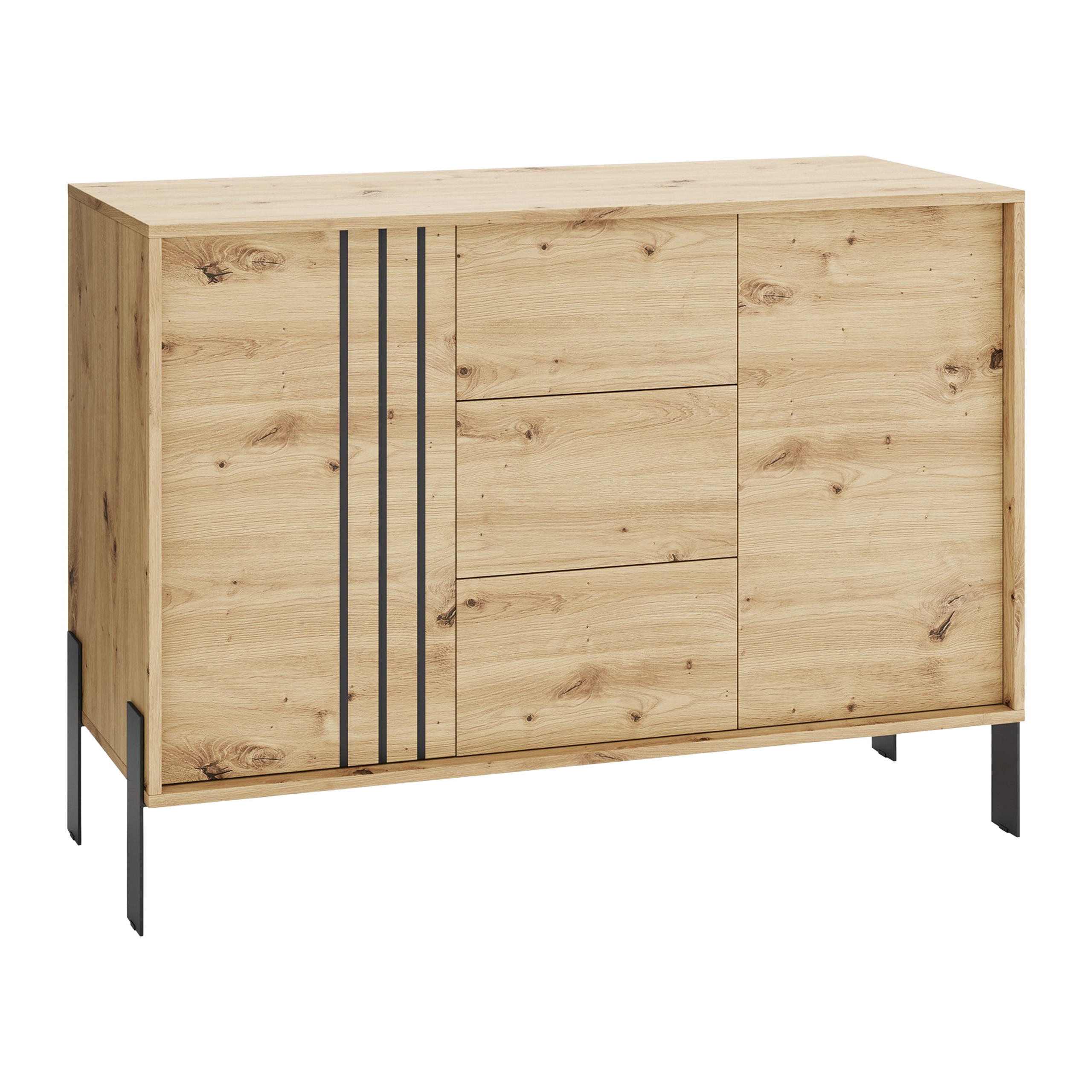 KOMODA VALOZA, 120/87/40 cm se 3 zásuvkami a 2 dvířky, dub Artisan - dub artisan, kompozitní dřevo (120/87/40cm) - MASSENO