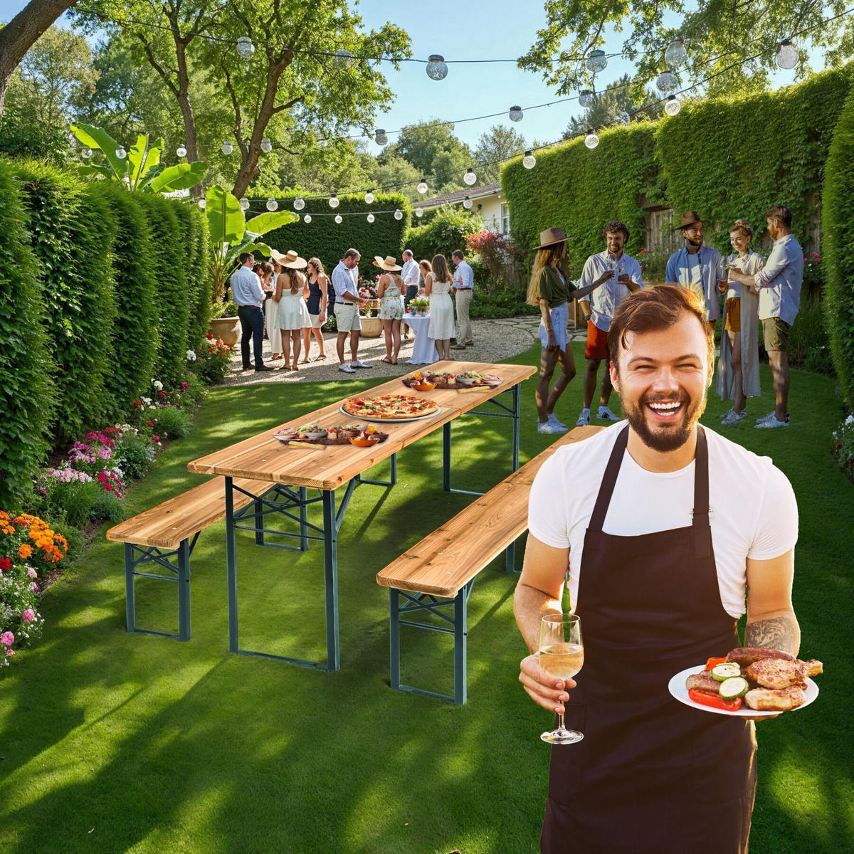 BIERZELTGARNITUR Ralf,Holzlackierung mit Klarlack,braun - Braun, Naturmaterialien/Holz - tectake