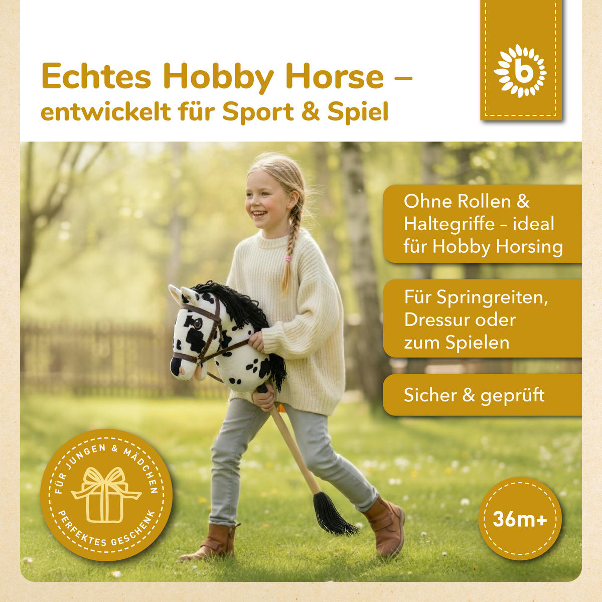 HOBBY-HORSE Schecke - Größe M - Schwarz, Textil (35/79cm) - Bieco Spielwaren