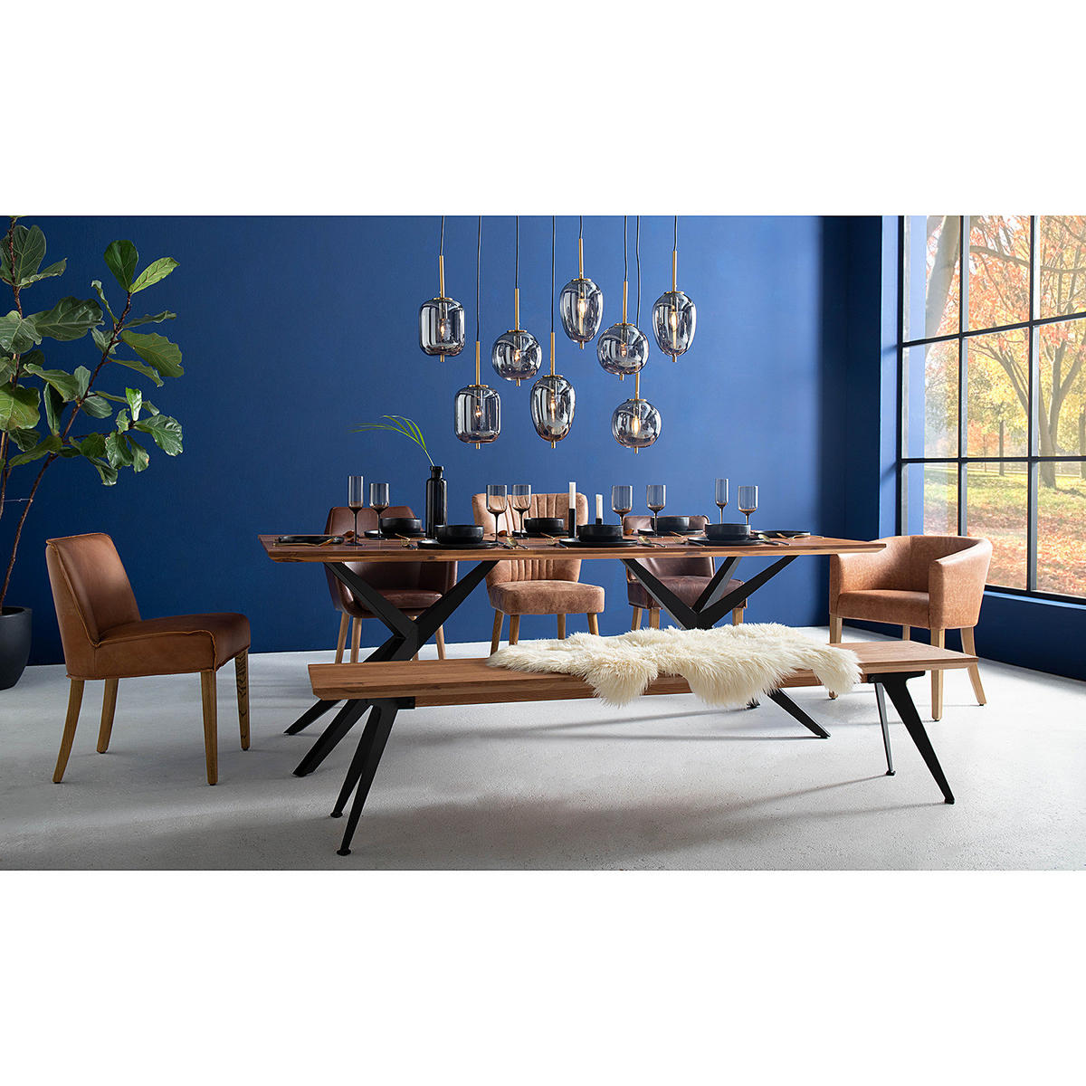 ESSTISCH - Akazie massiv / Eisen - Akazie / Schwarz - Akaziefarben, Holz (100/220/75cm) - home24