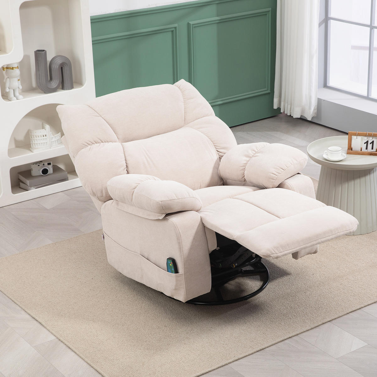 RELAXSESSEL mit Massagefunktion, Elektrisch Fernsehsessel mit Wärmfunktion - Beige/Schwarz, Textil/Metall (90/98/98cm) - HOMCOM