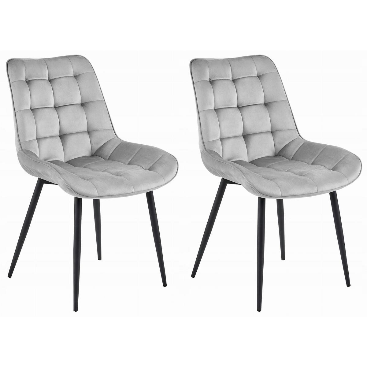 STUHL BARDI 2-er Set, Silbergrau, Schwarz, mit Samtstoff gepolstert - Grün, Holz/Textil (45/82/54cm) - Komodee