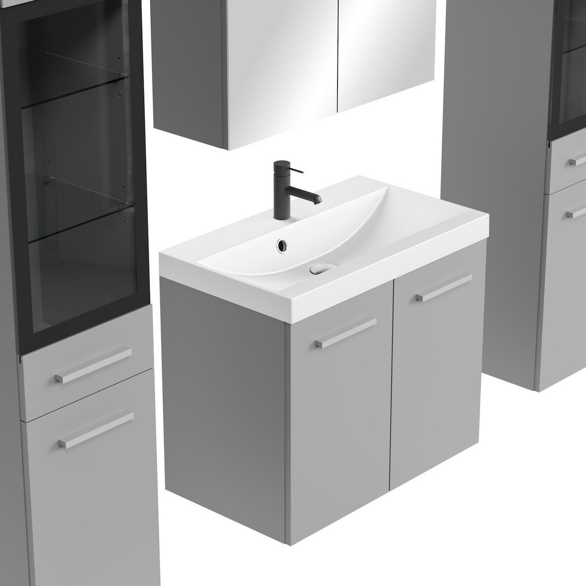 BADMÖBEL-SET Mirano 5 Teile Grau Matt - 60 x 35 x 51 cm - Grau, Holz (60/47/35cm) - Badplaats