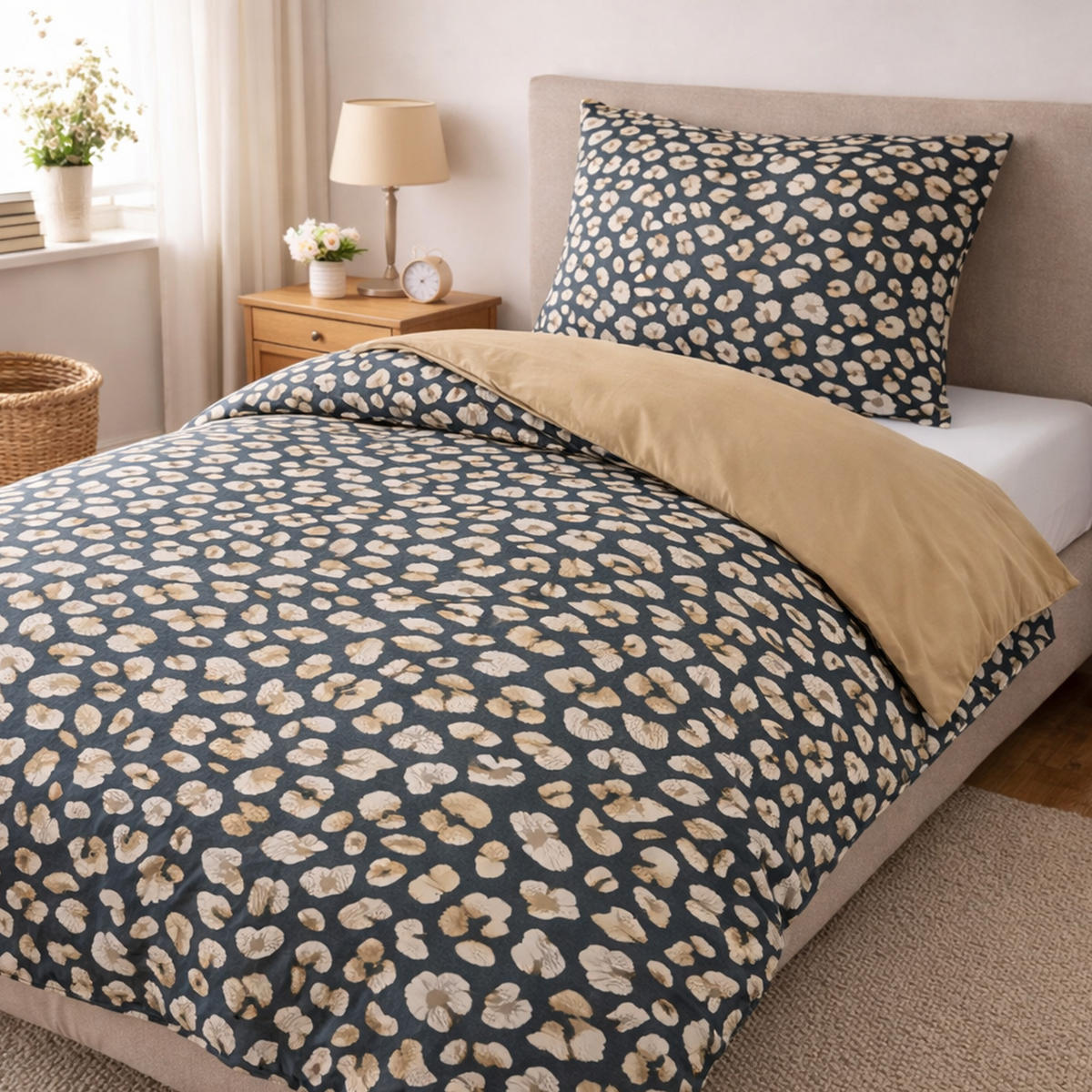 BETTWÄSCHE Byrklund 2-teilig 135x200/80x80cm Lazy Leopard - Beige, Naturmaterialien (135/200cm)