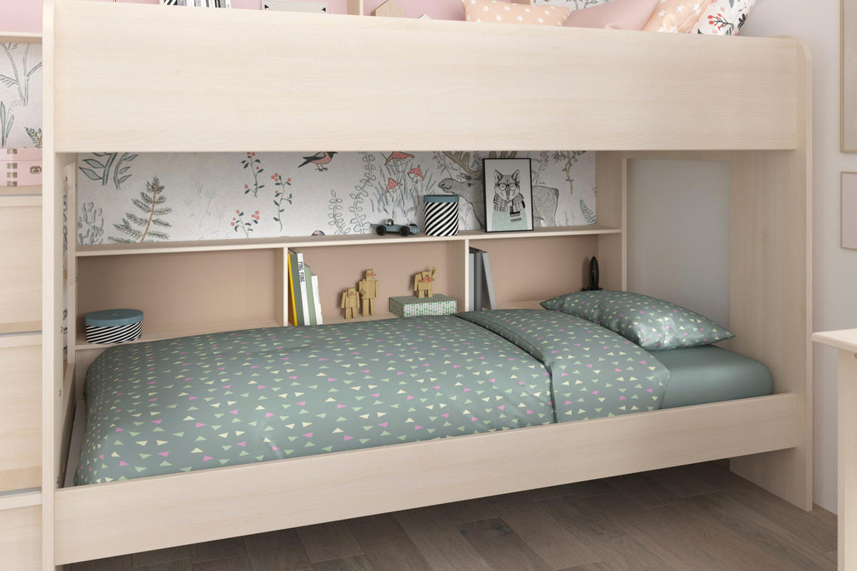 KINDERZIMMER Set 3-tlg mit Etagenbett Bettkasten und Kleiderschrank - Silberfarben/Akaziefarben, Holz/Holzwerkstoff (245/179/114cm) - Parisot Meuble